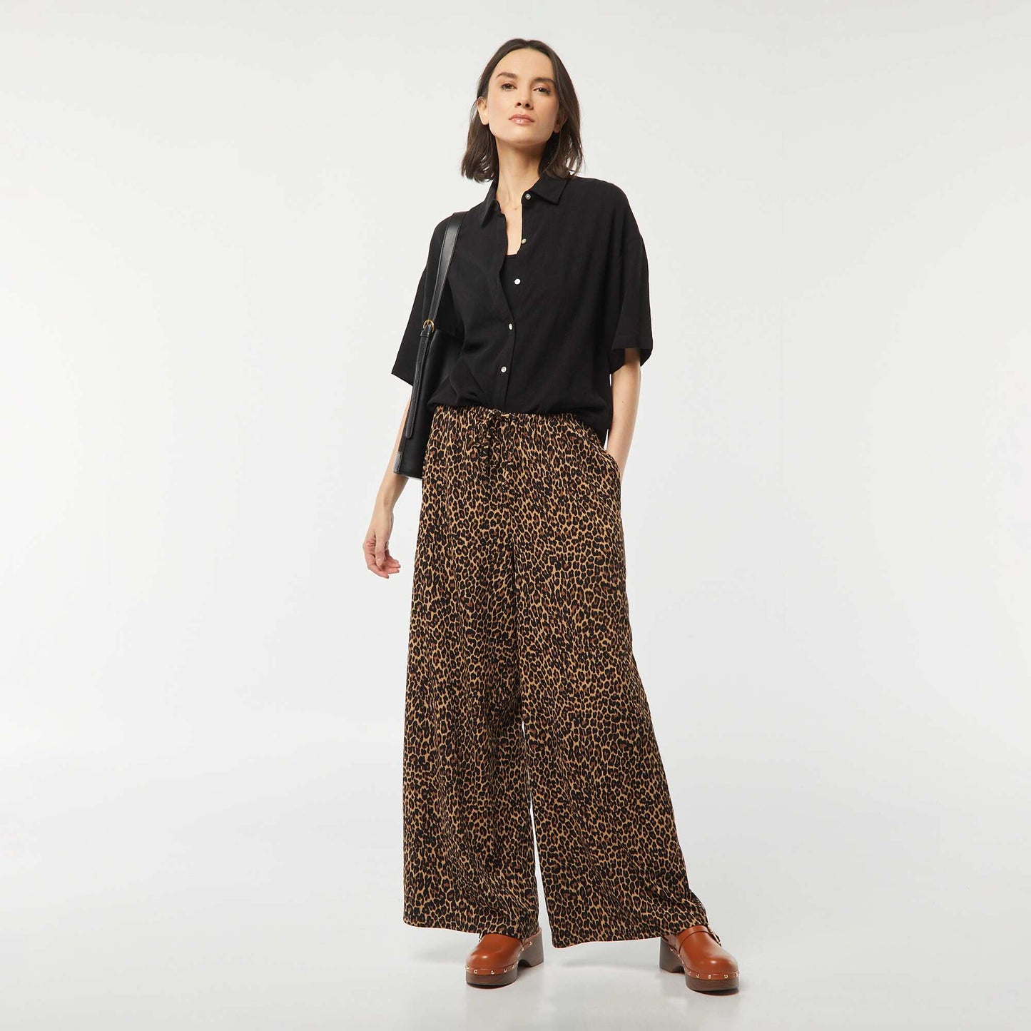 Pantalon large en maille plissée BEIGE