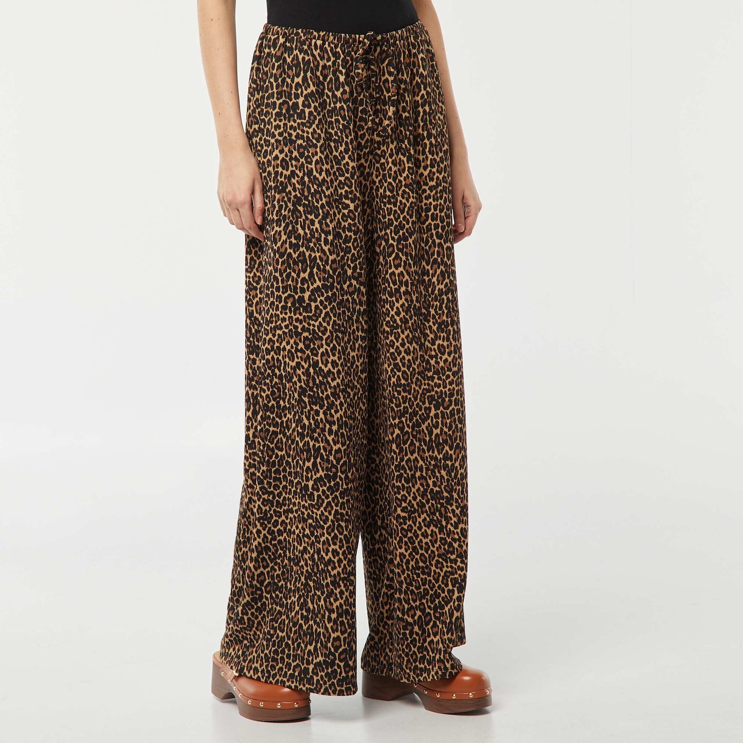 Pantalon large en maille plissée BEIGE