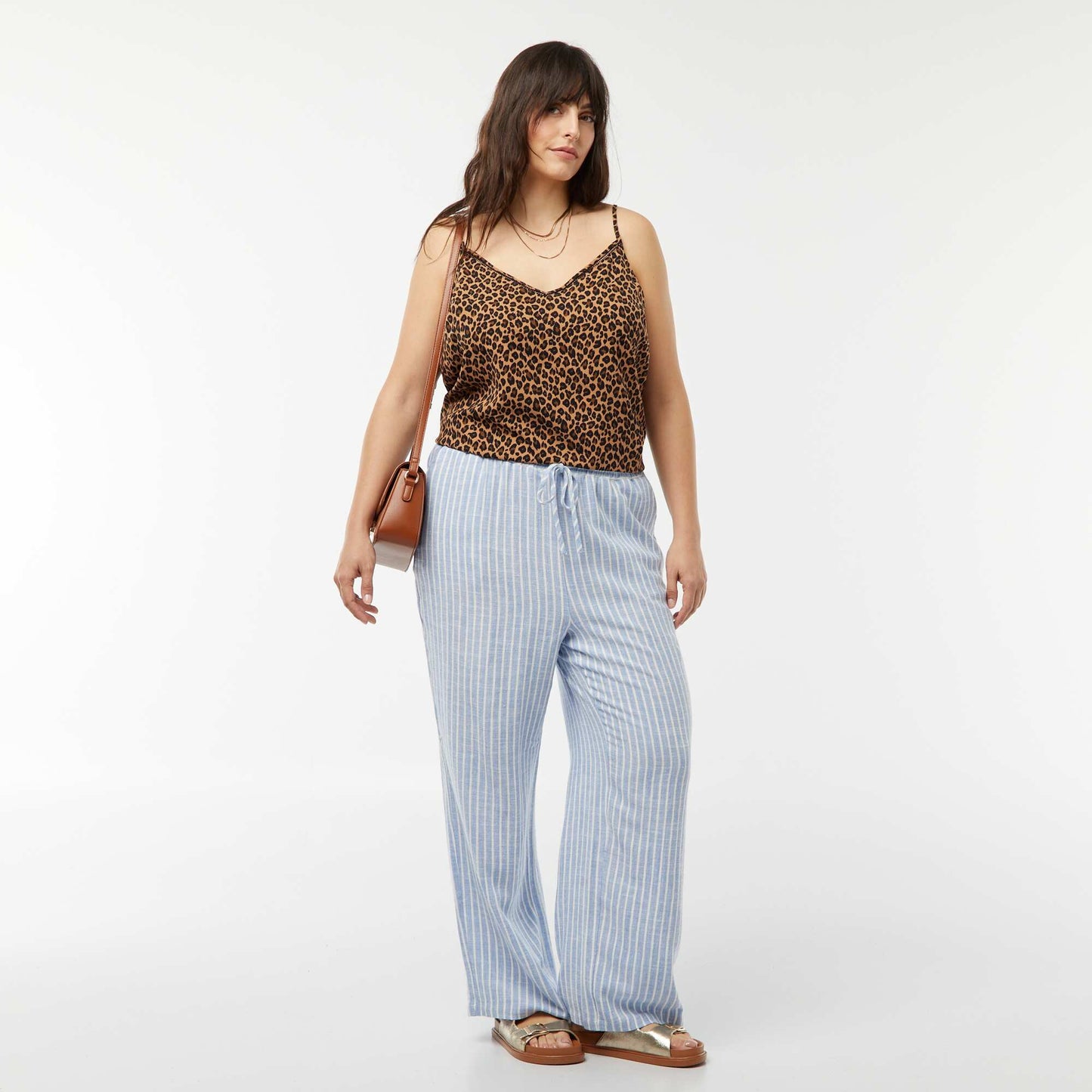 Pantalon droit avec taille élastiquée + liens BLEU