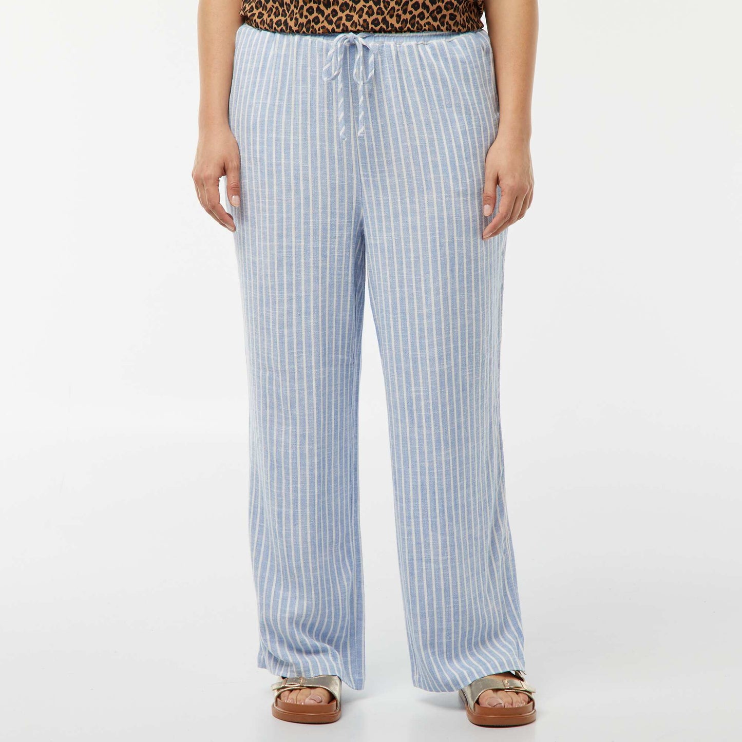 Pantalon droit avec taille élastiquée + liens BLEU