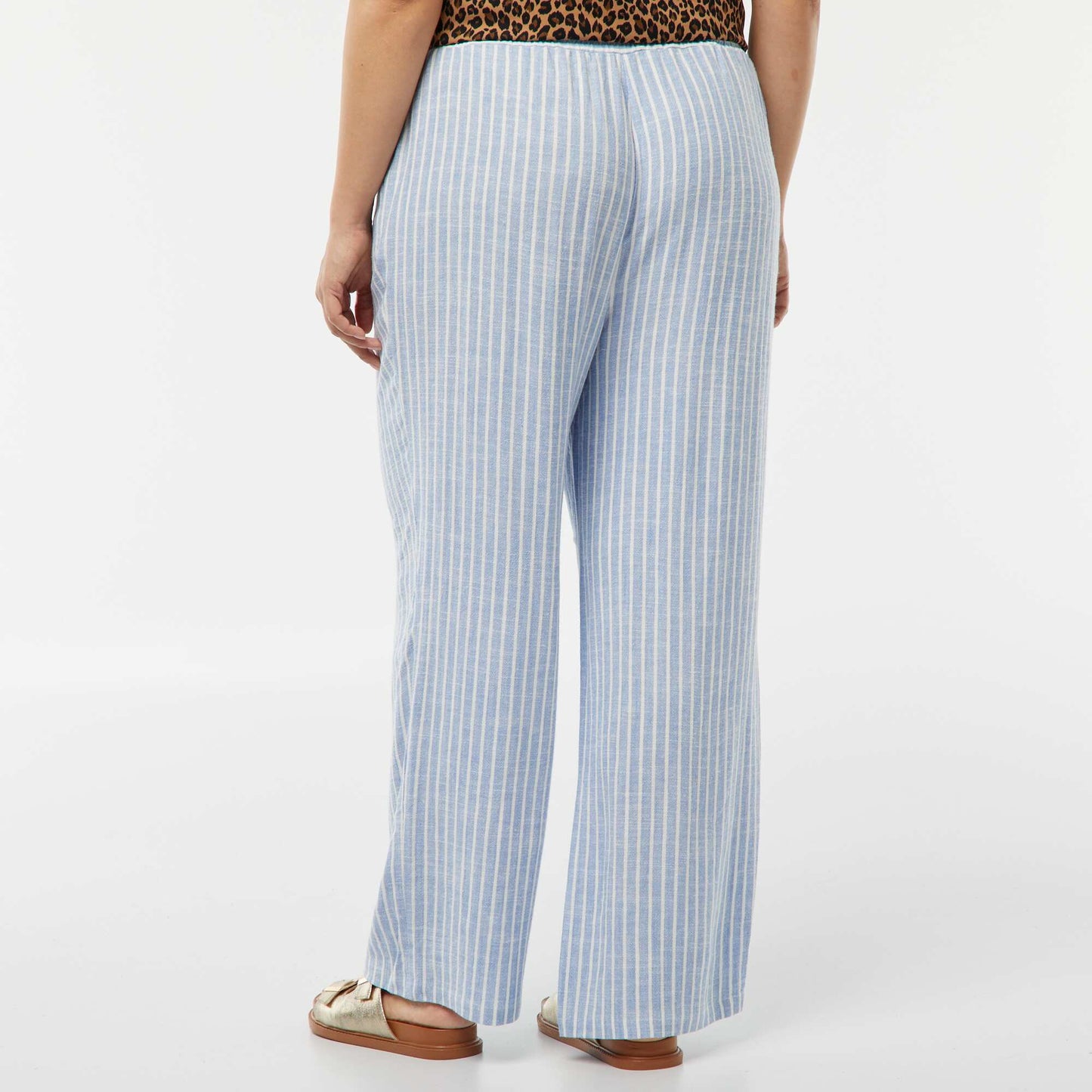 Pantalon droit avec taille élastiquée + liens BLEU