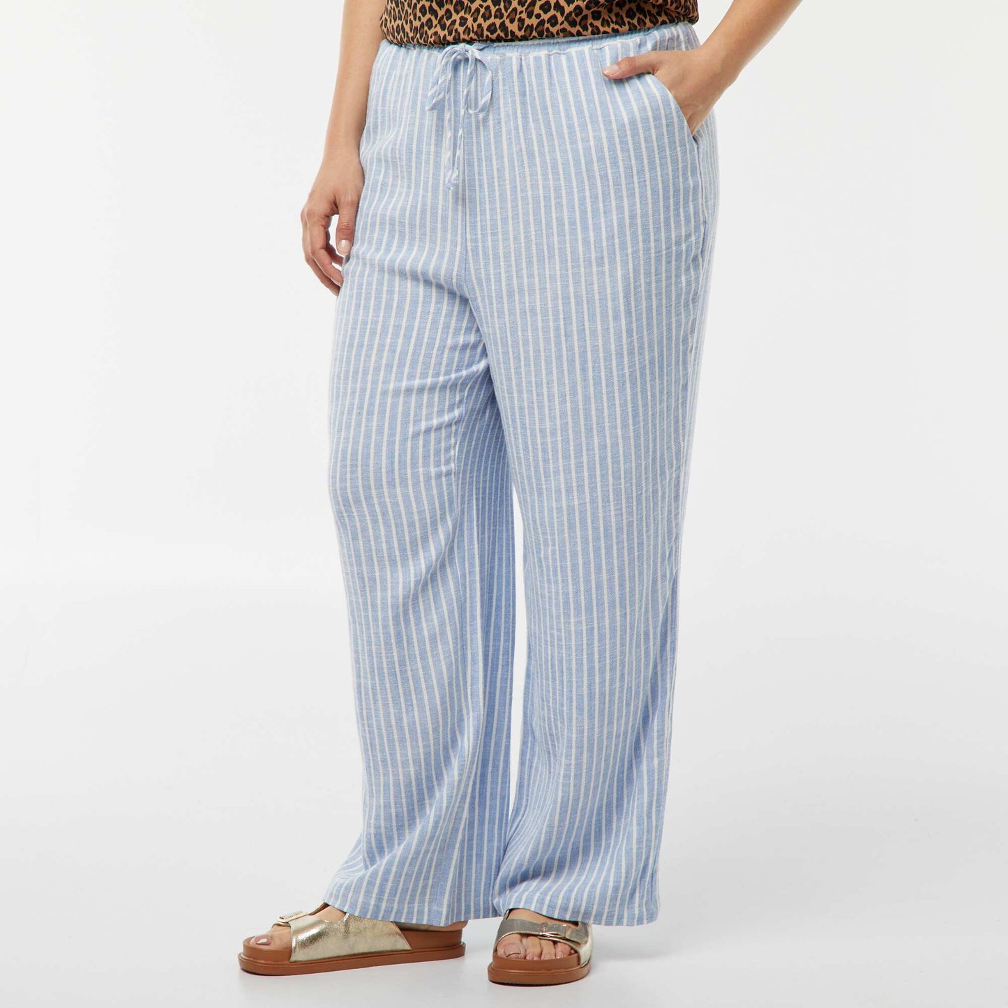 Pantalon droit avec taille élastiquée + liens BLEU