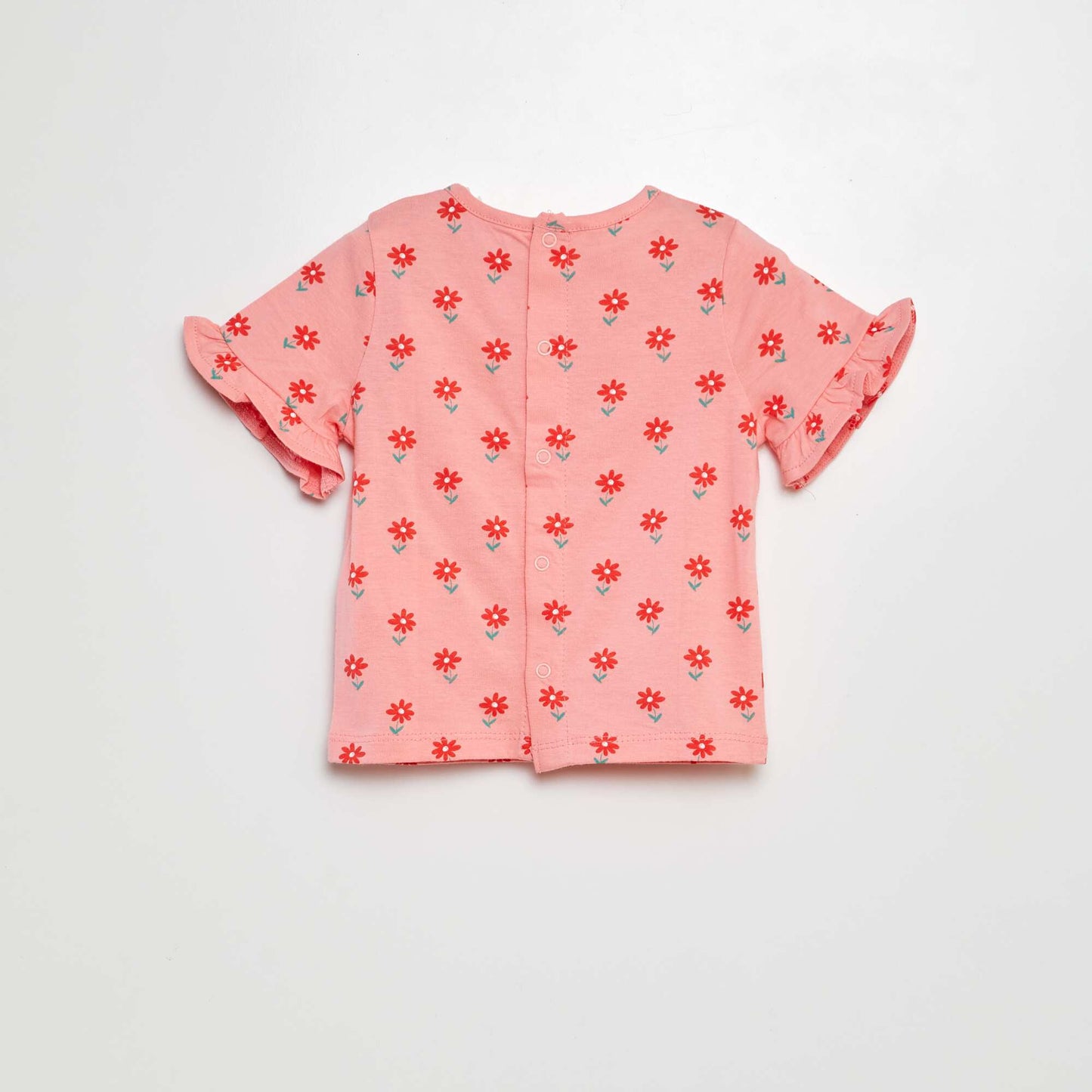 T-shirt manches courtes volantées à imprimé ROSE