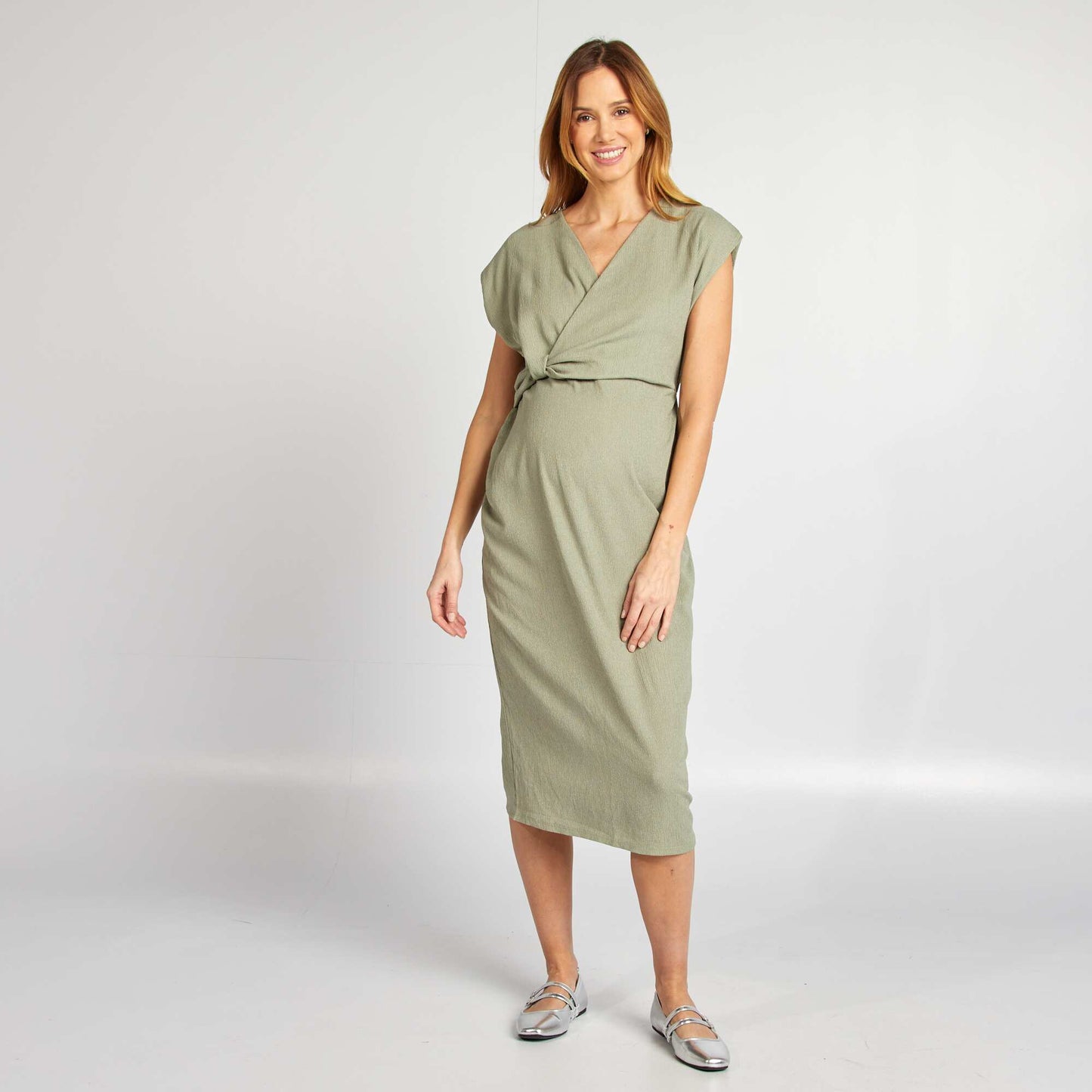 Robe en maille crêpe mi-longue VERT