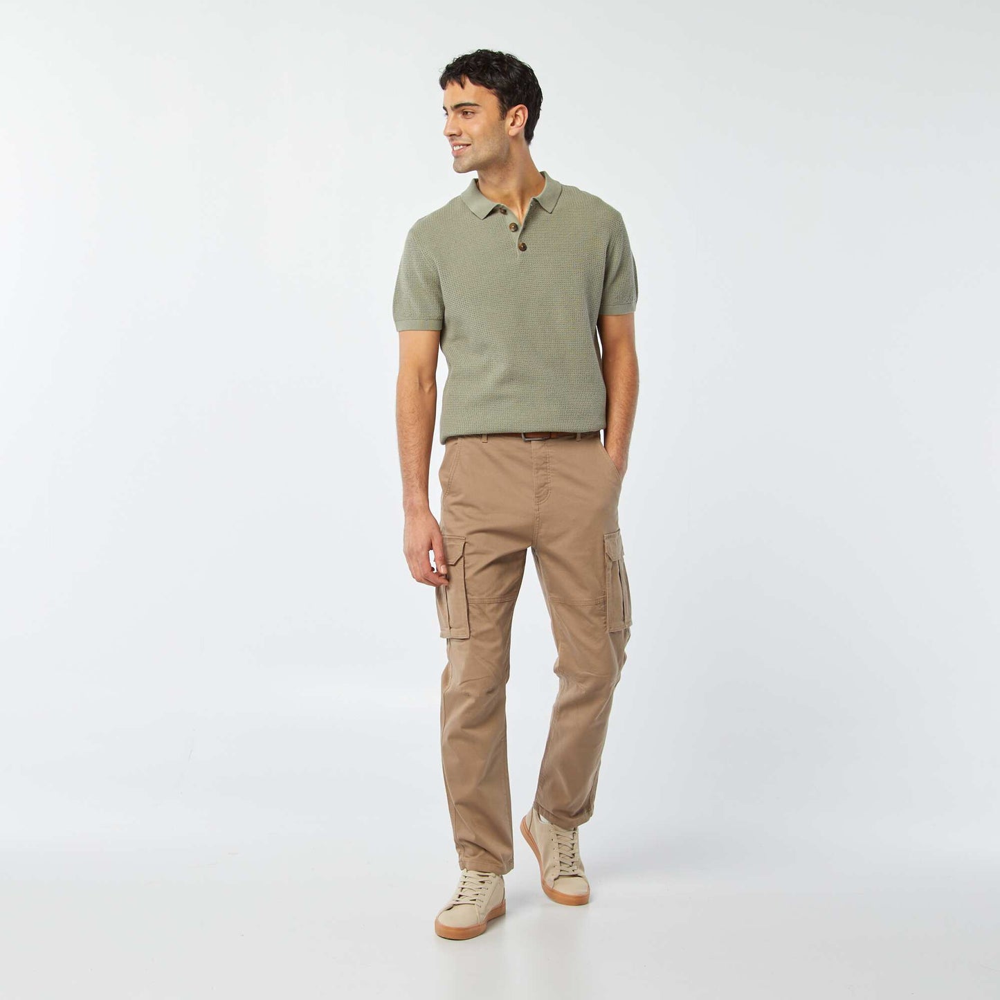 Pantalon multi-poches en dobby MARRON