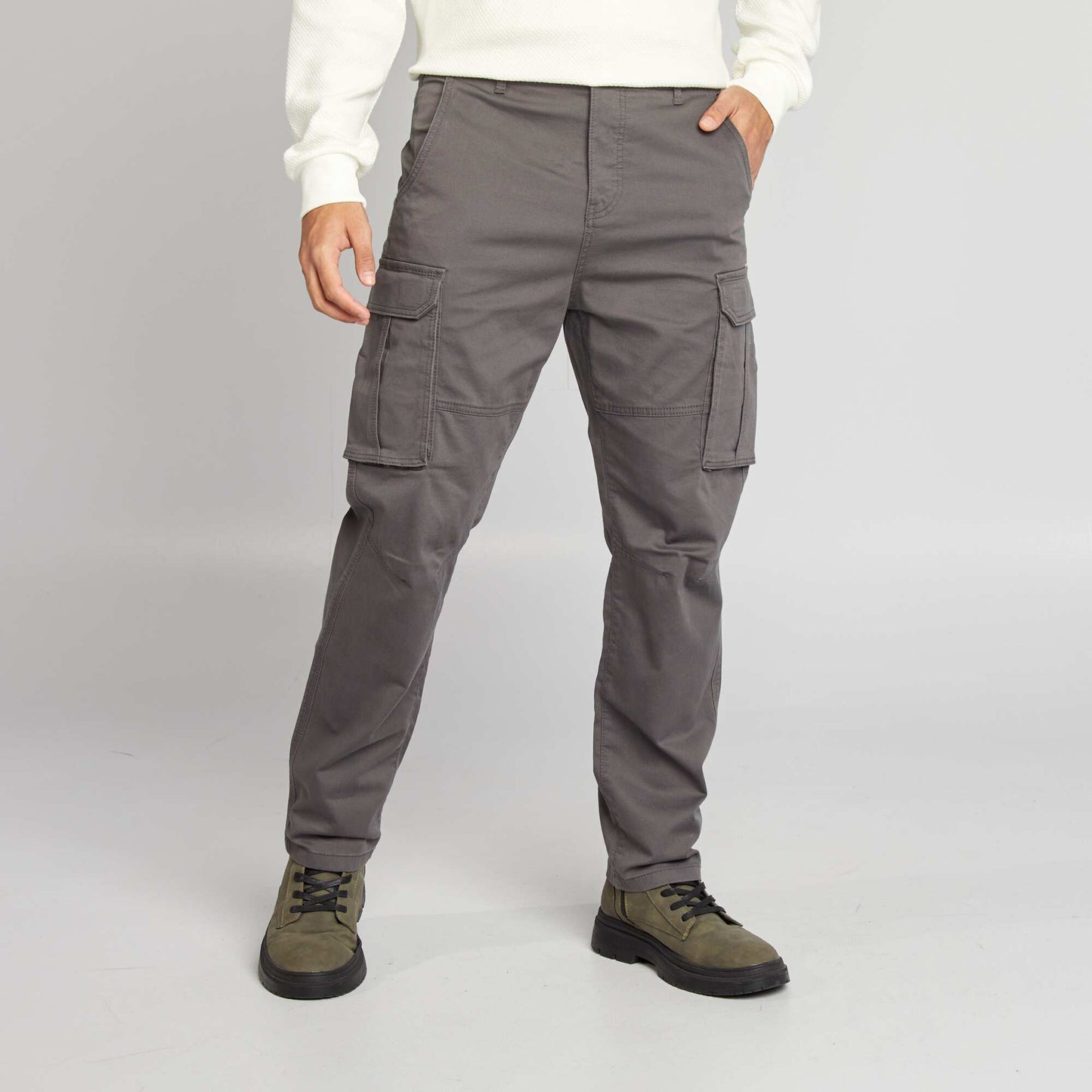 Pantalon multi-poches en dobby GRIS