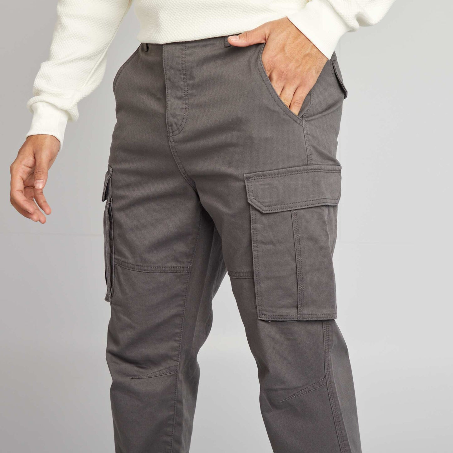 Pantalon multi-poches en dobby GRIS