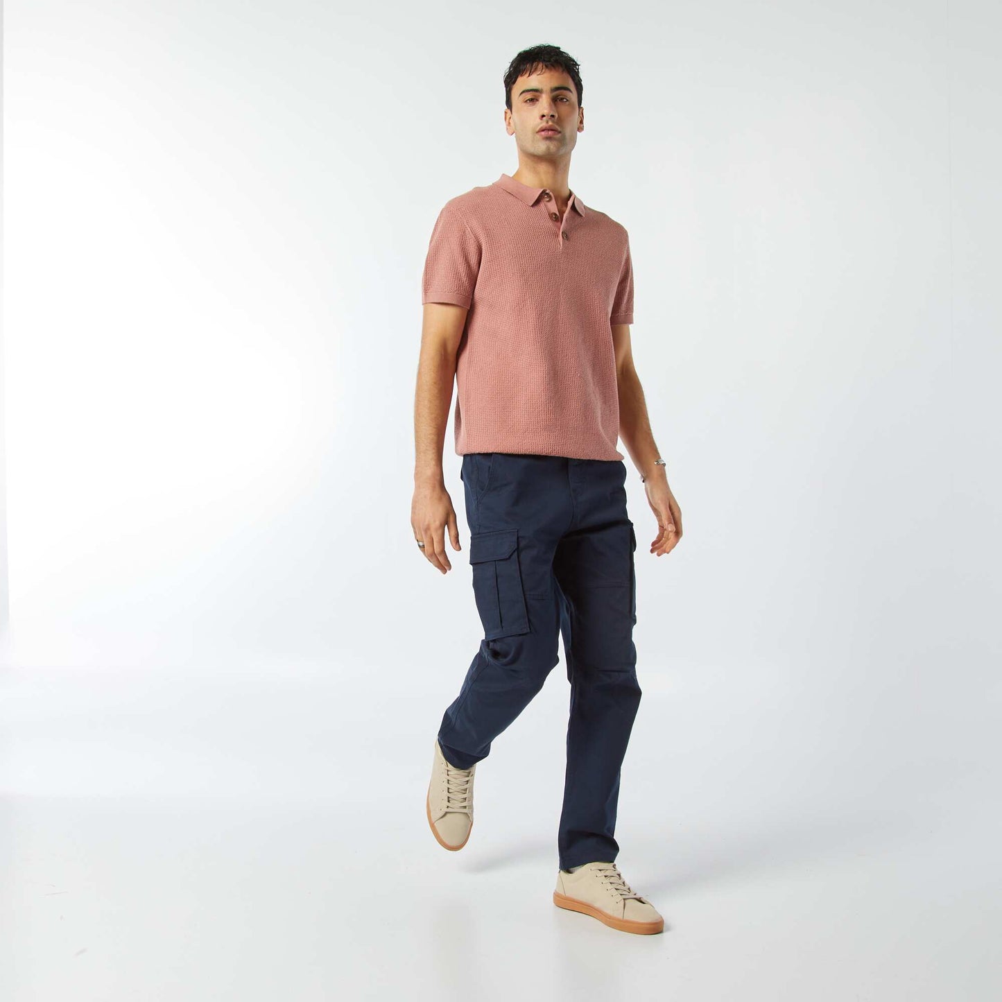 Pantalon multi-poches en dobby BLEU