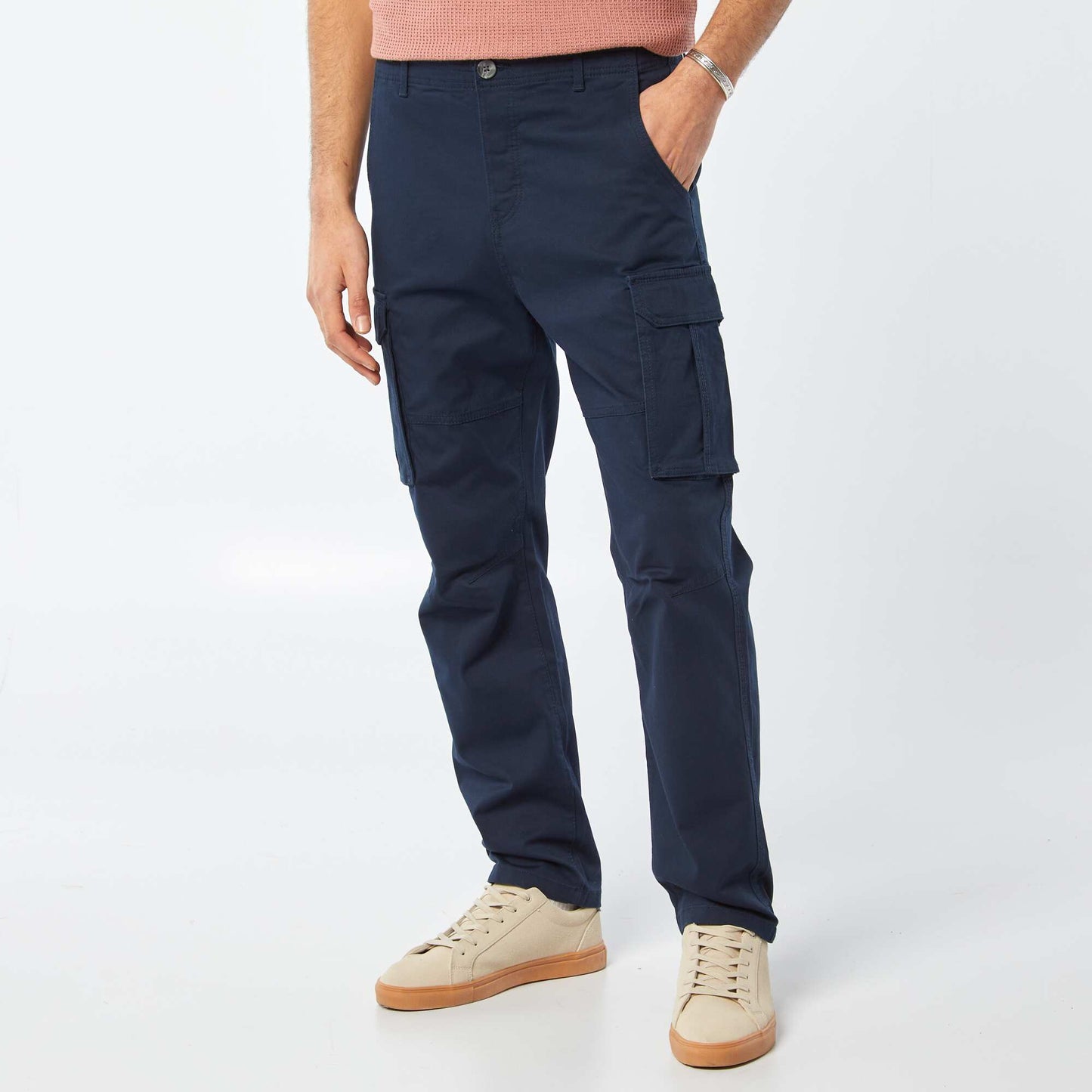 Pantalon multi-poches en dobby BLEU