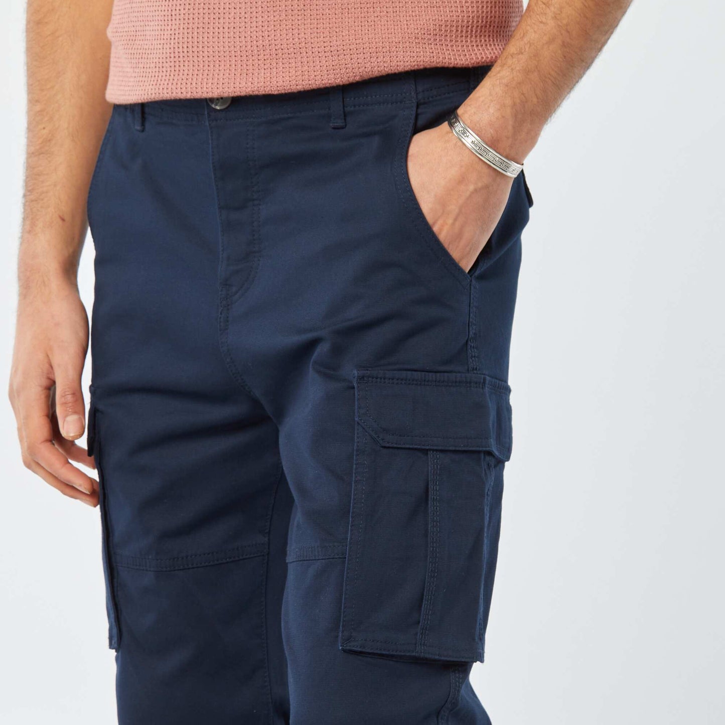 Pantalon multi-poches en dobby BLEU