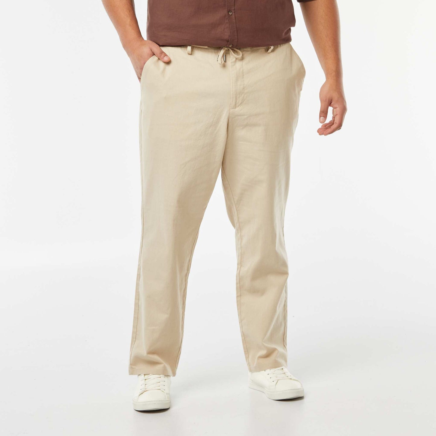 Pantalon chino regular en lin mélangé BEIGE
