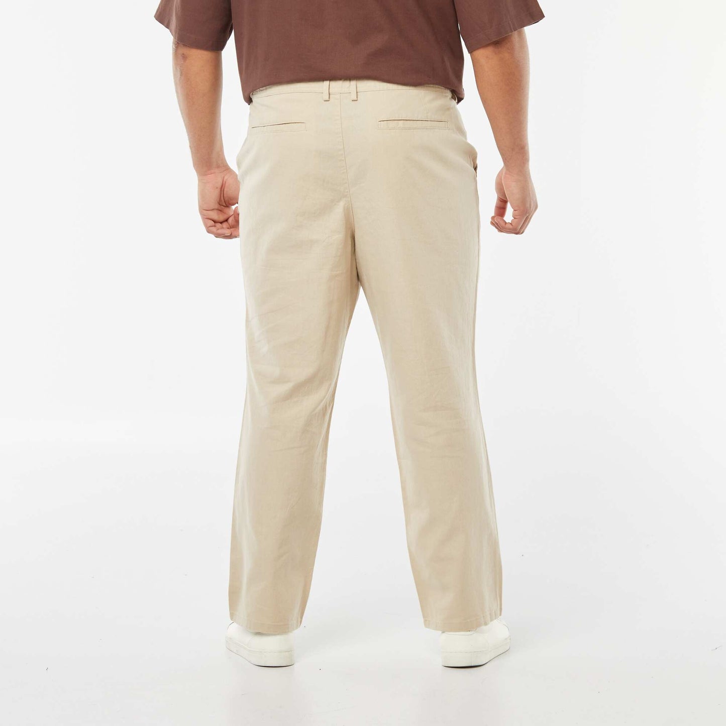 Pantalon chino regular en lin mélangé BEIGE