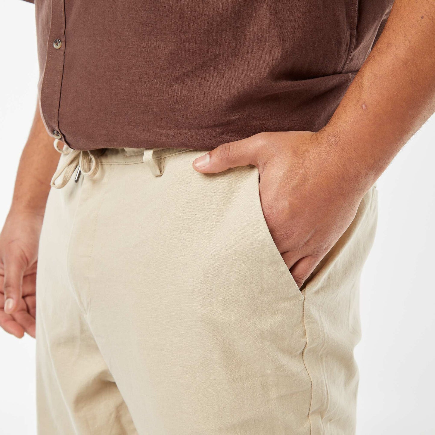 Pantalon chino regular en lin mélangé BEIGE