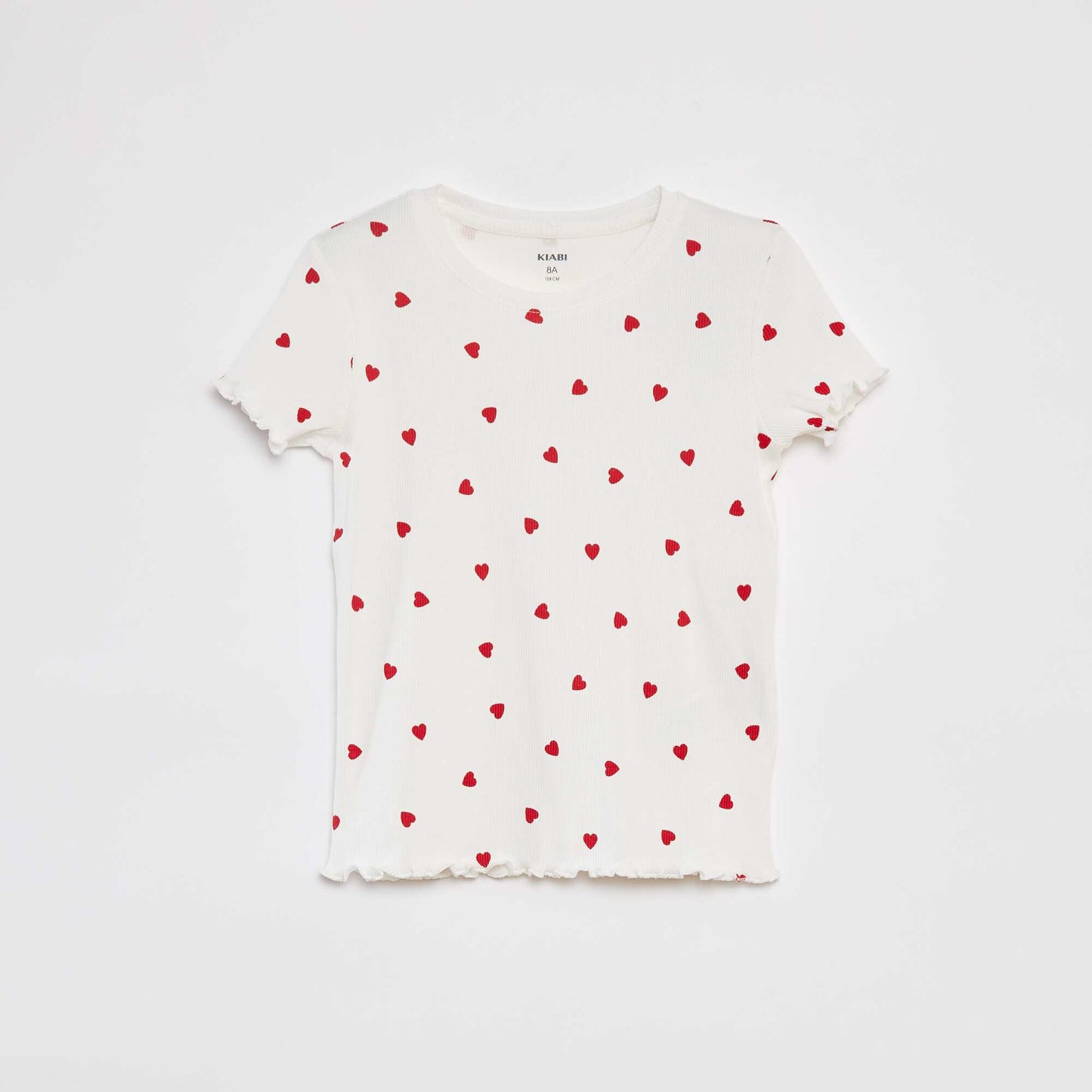 T-shirt côtelé avec bords ondulés et motifs BLANC