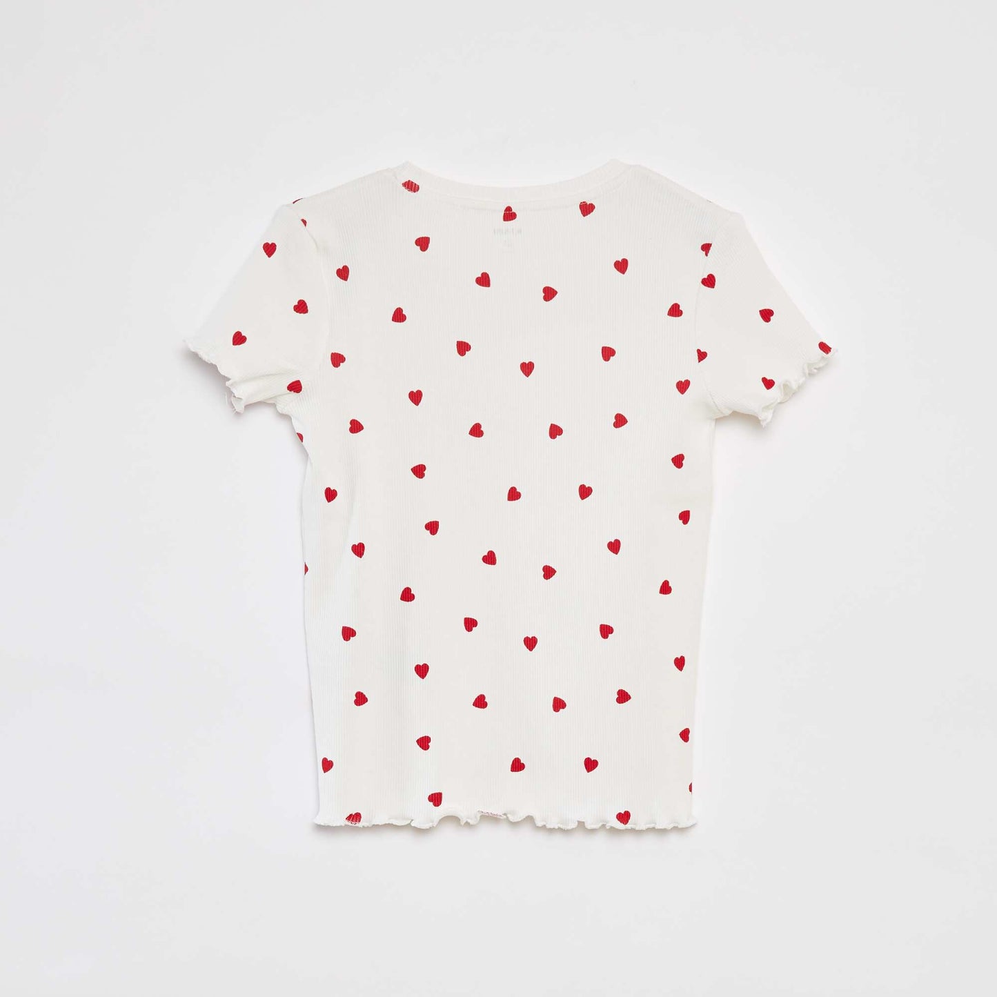 T-shirt côtelé avec bords ondulés et motifs BLANC