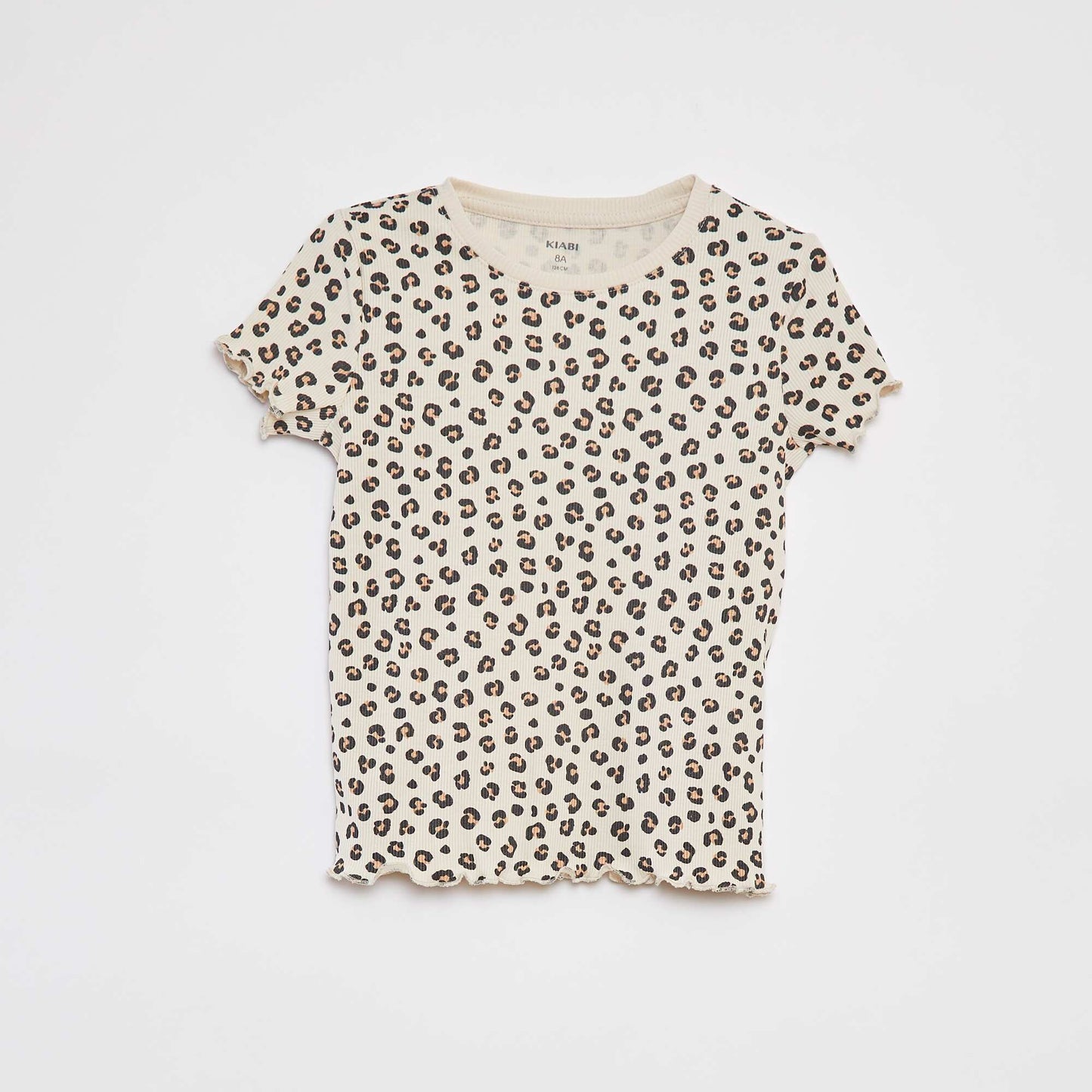 T-shirt côtelé avec bords ondulés et motifs BEIGE