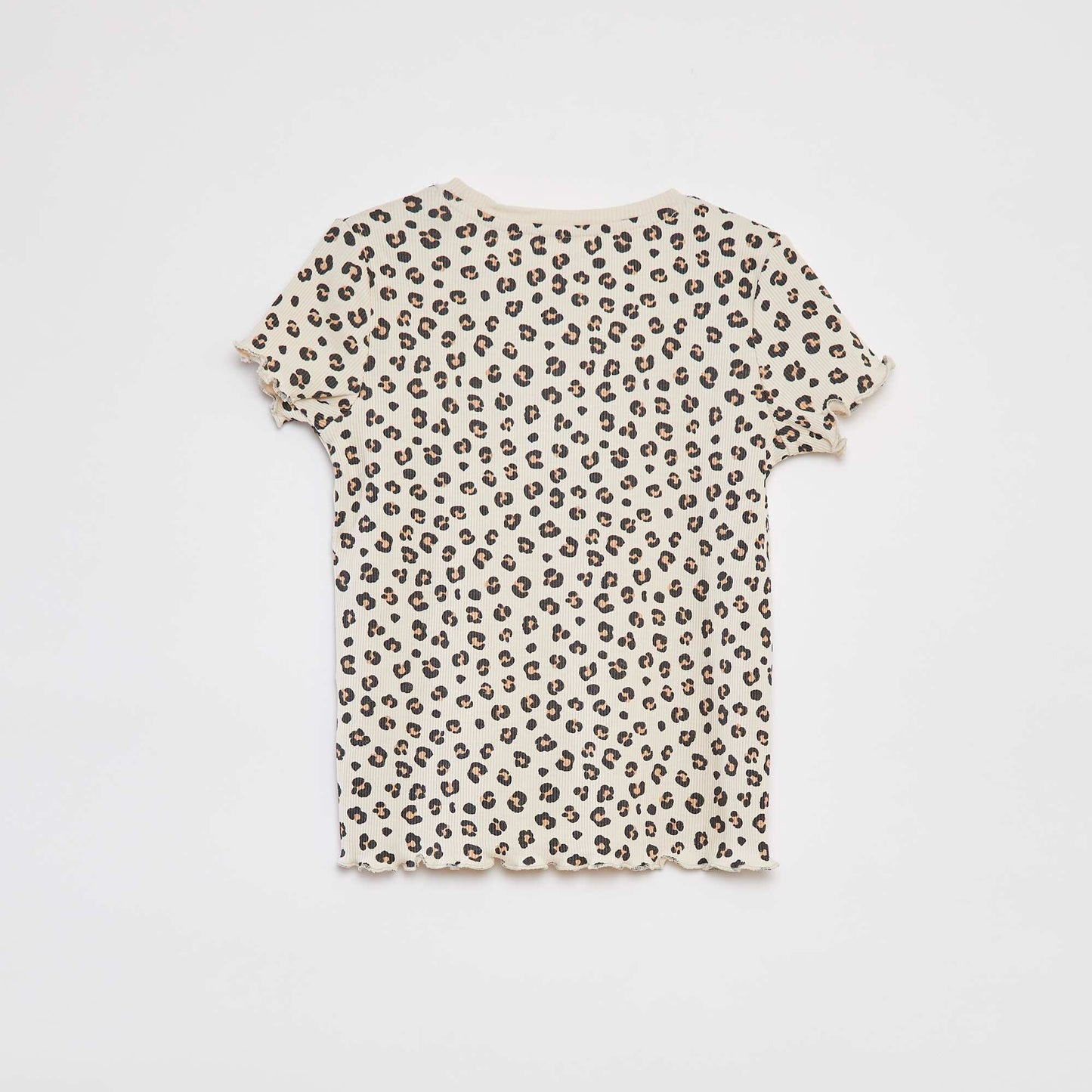 T-shirt côtelé avec bords ondulés et motifs BEIGE