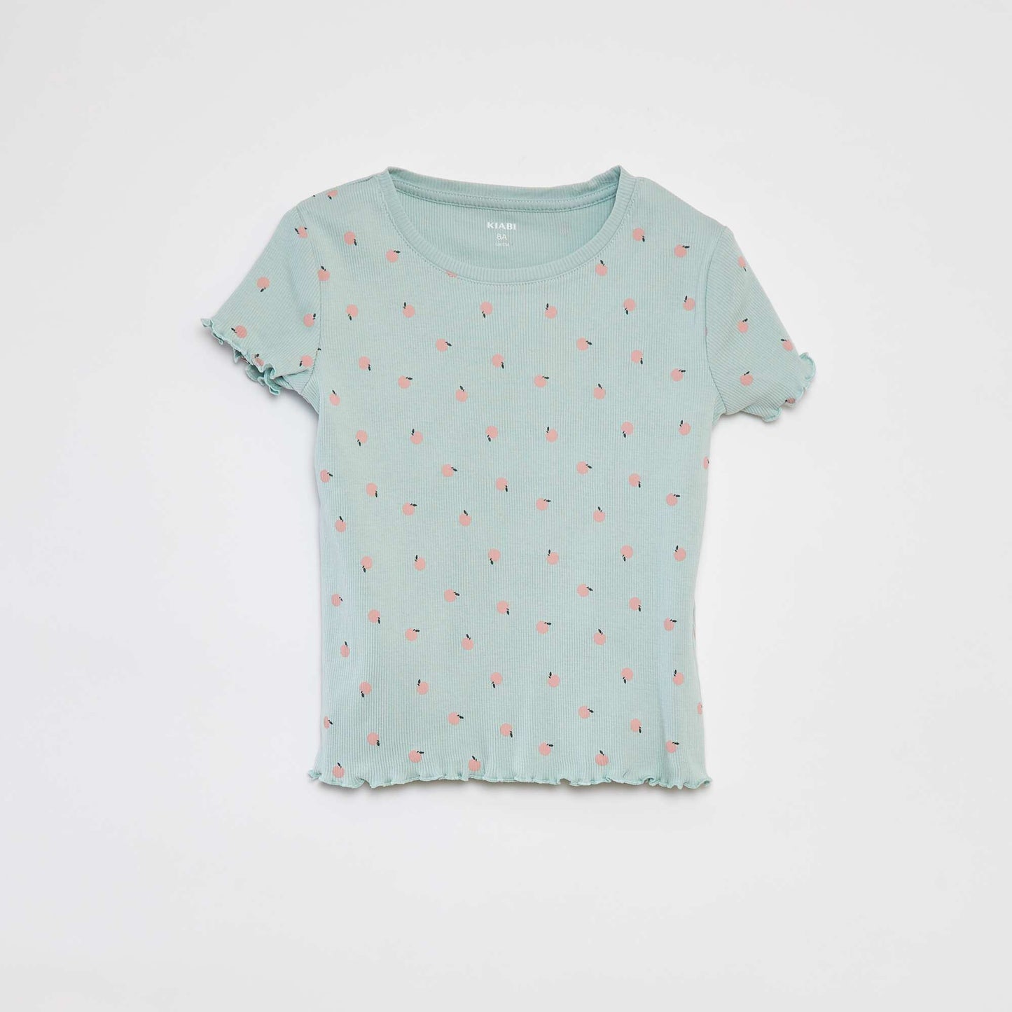 T-shirt côtelé avec bords ondulés et motifs VERT