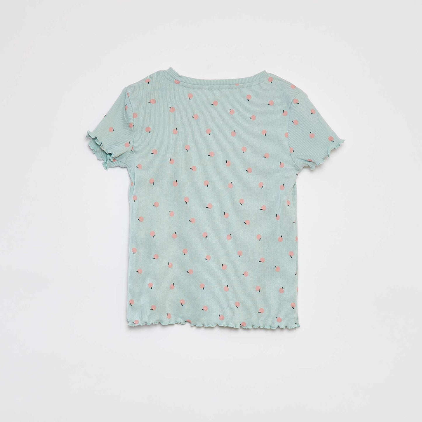 T-shirt côtelé avec bords ondulés et motifs VERT