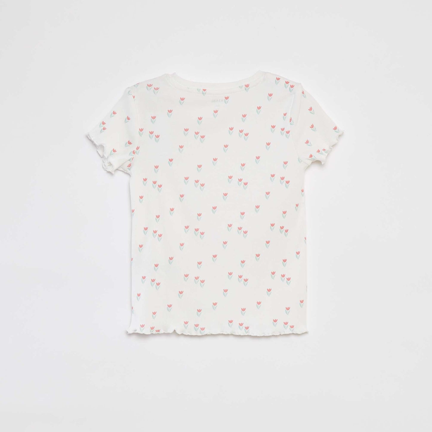 T-shirt côtelé avec bords ondulés et motifs BLANC