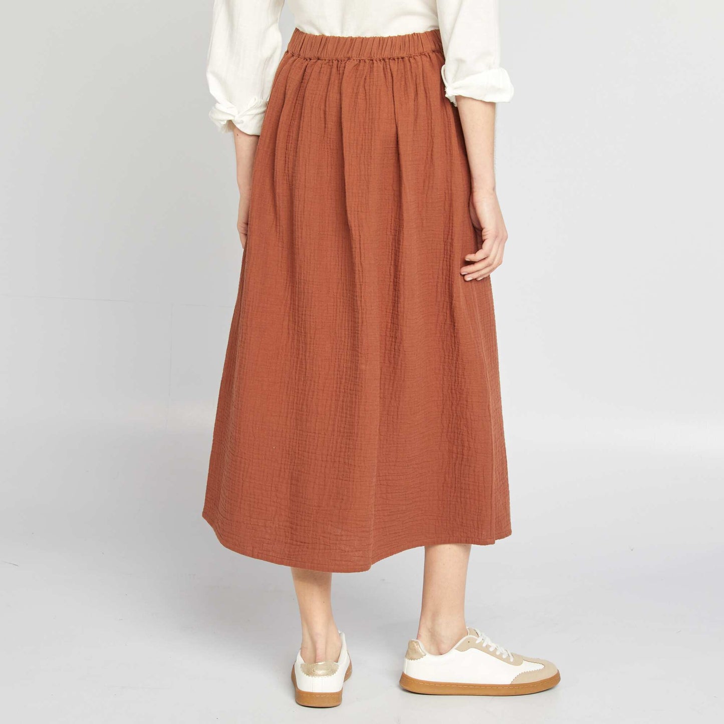 Jupe midi en gaze de coton MARRON