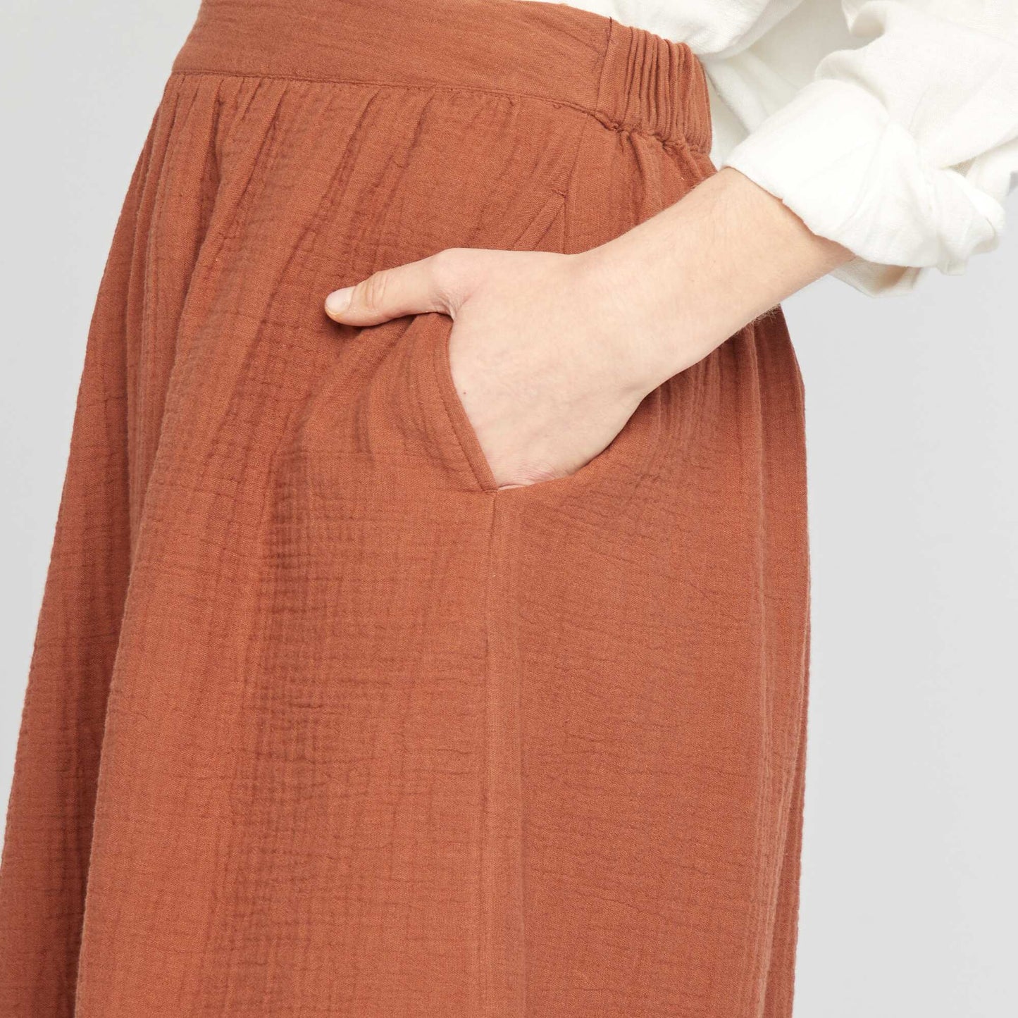 Jupe midi en gaze de coton MARRON