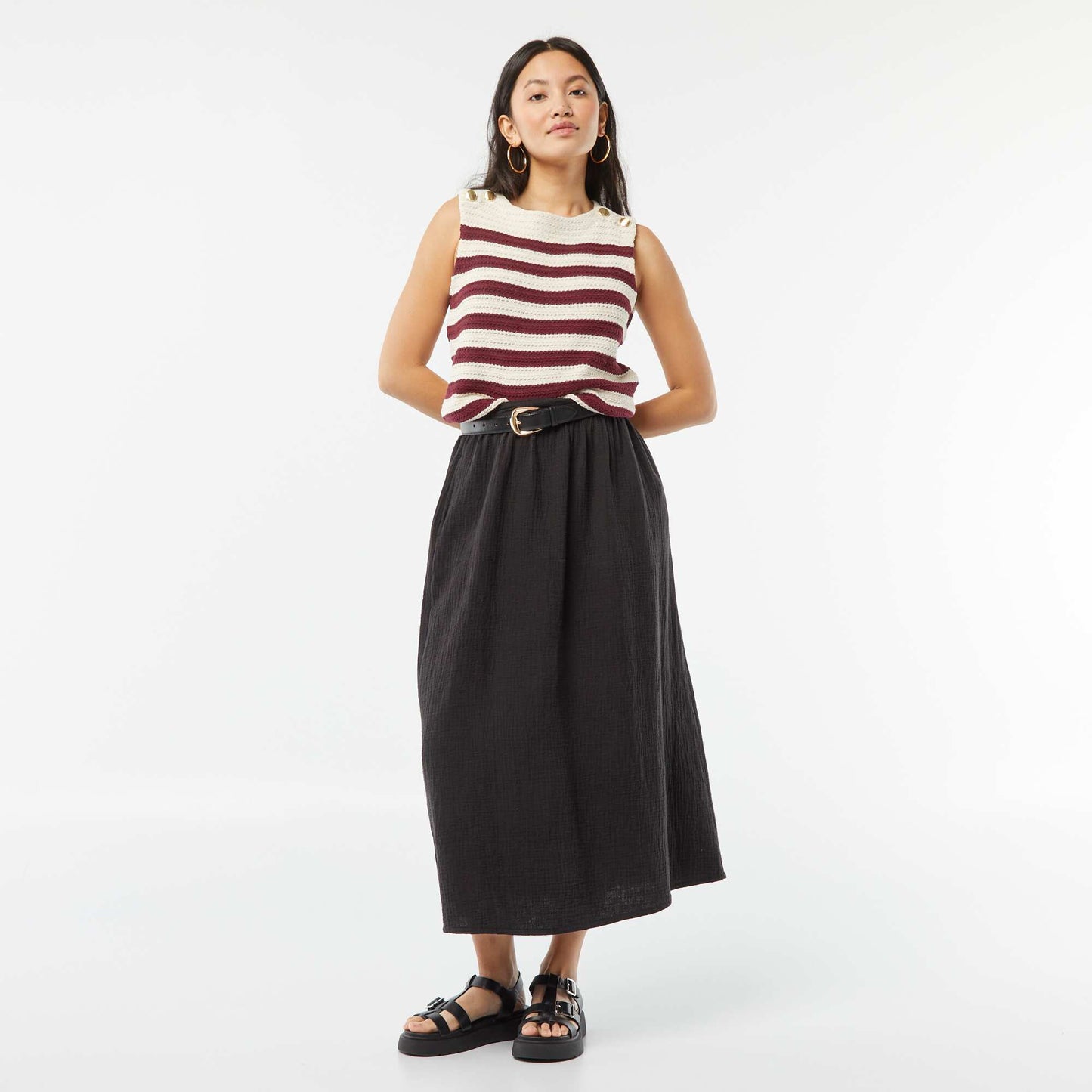 Jupe midi en gaze de coton NOIR
