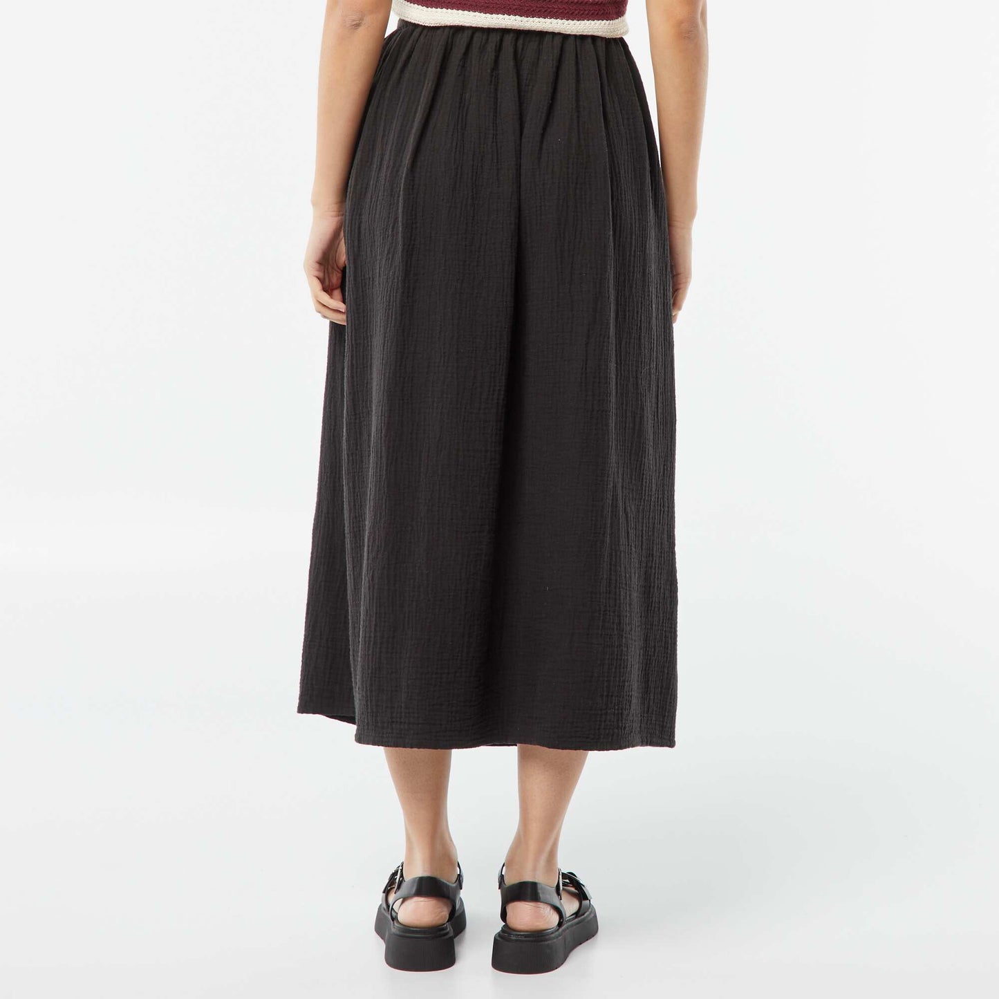 Jupe midi en gaze de coton NOIR