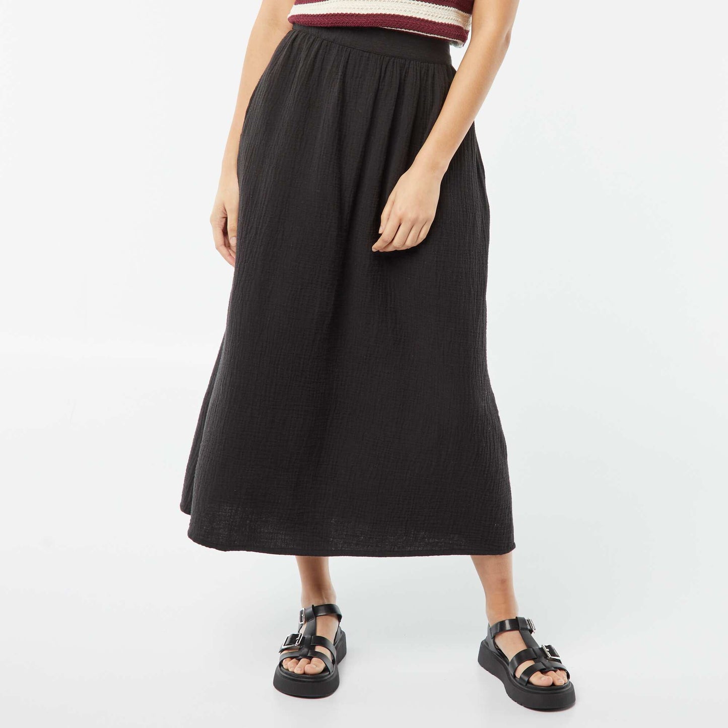 Jupe midi en gaze de coton NOIR
