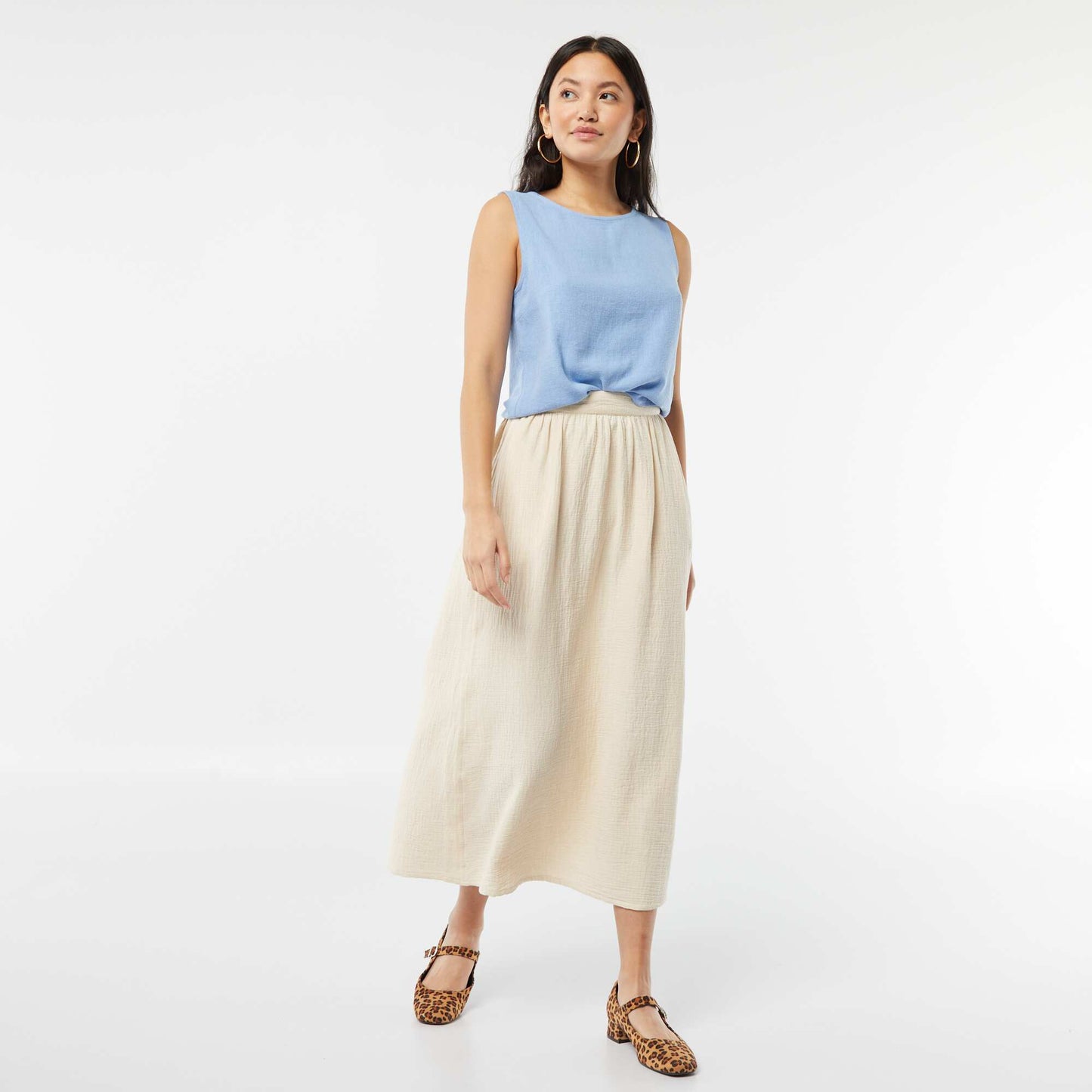 Jupe midi en gaze de coton ECRU