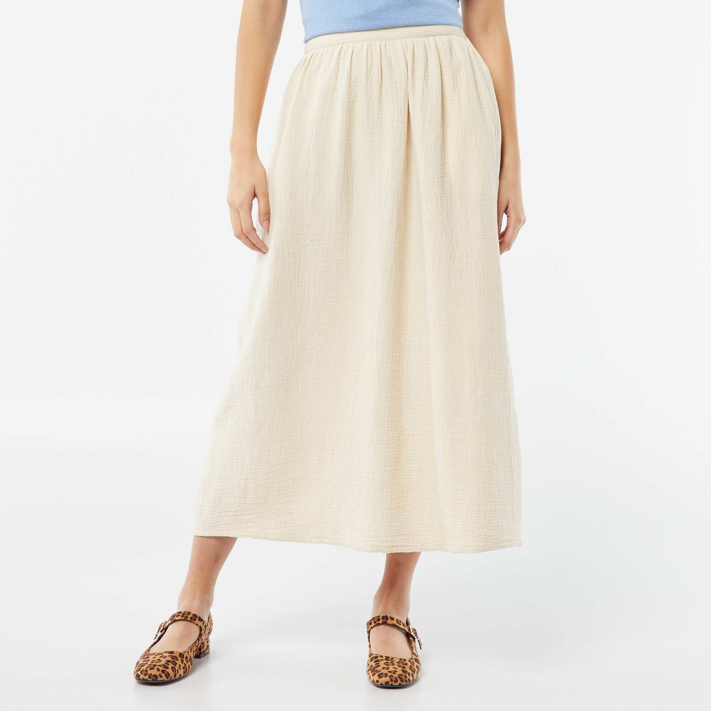 Jupe midi en gaze de coton ECRU