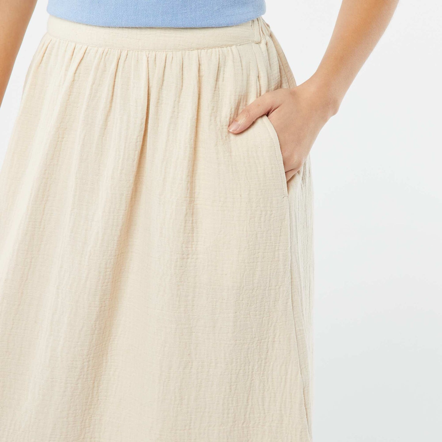 Jupe midi en gaze de coton ECRU