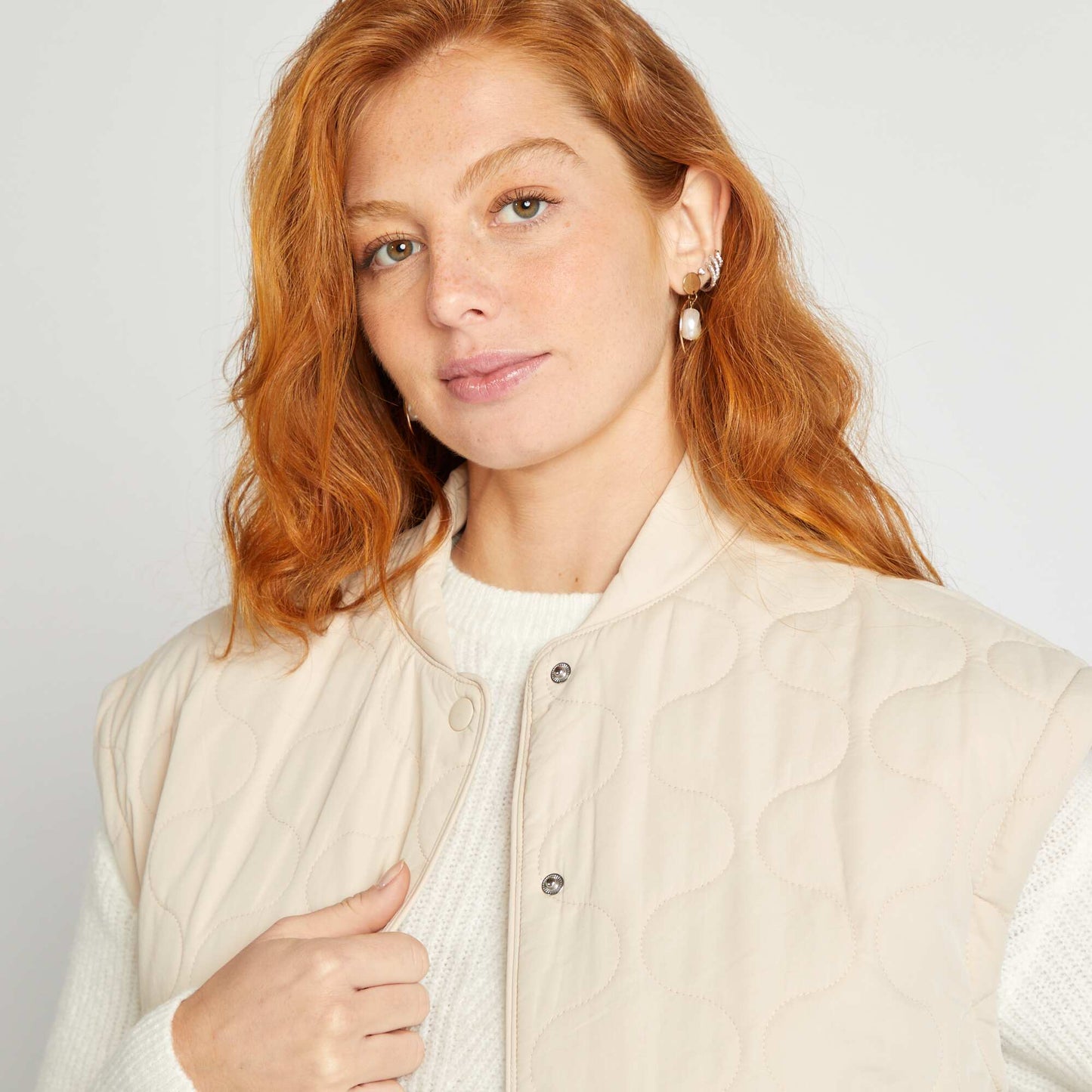 Doudoune quiltée avec manches amovibles Beige