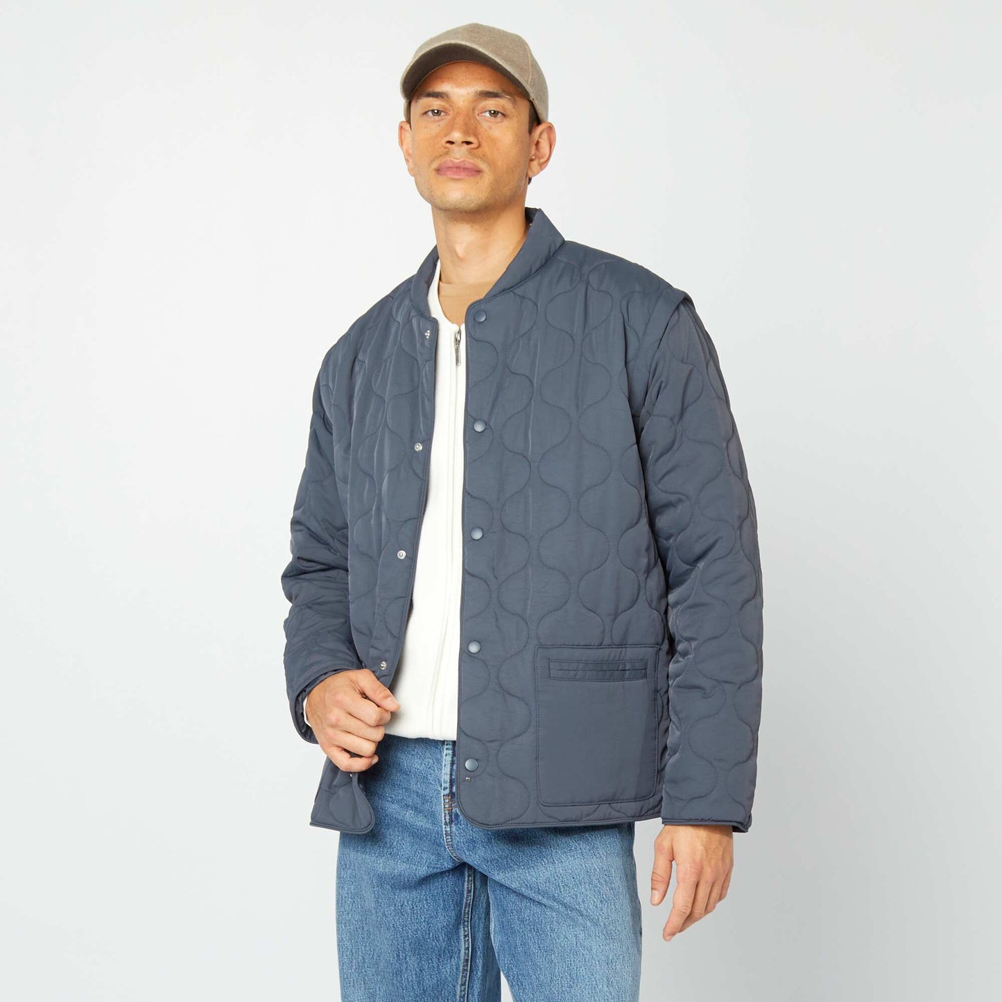 Doudoune quiltée manches amovibles BLEU MARINE