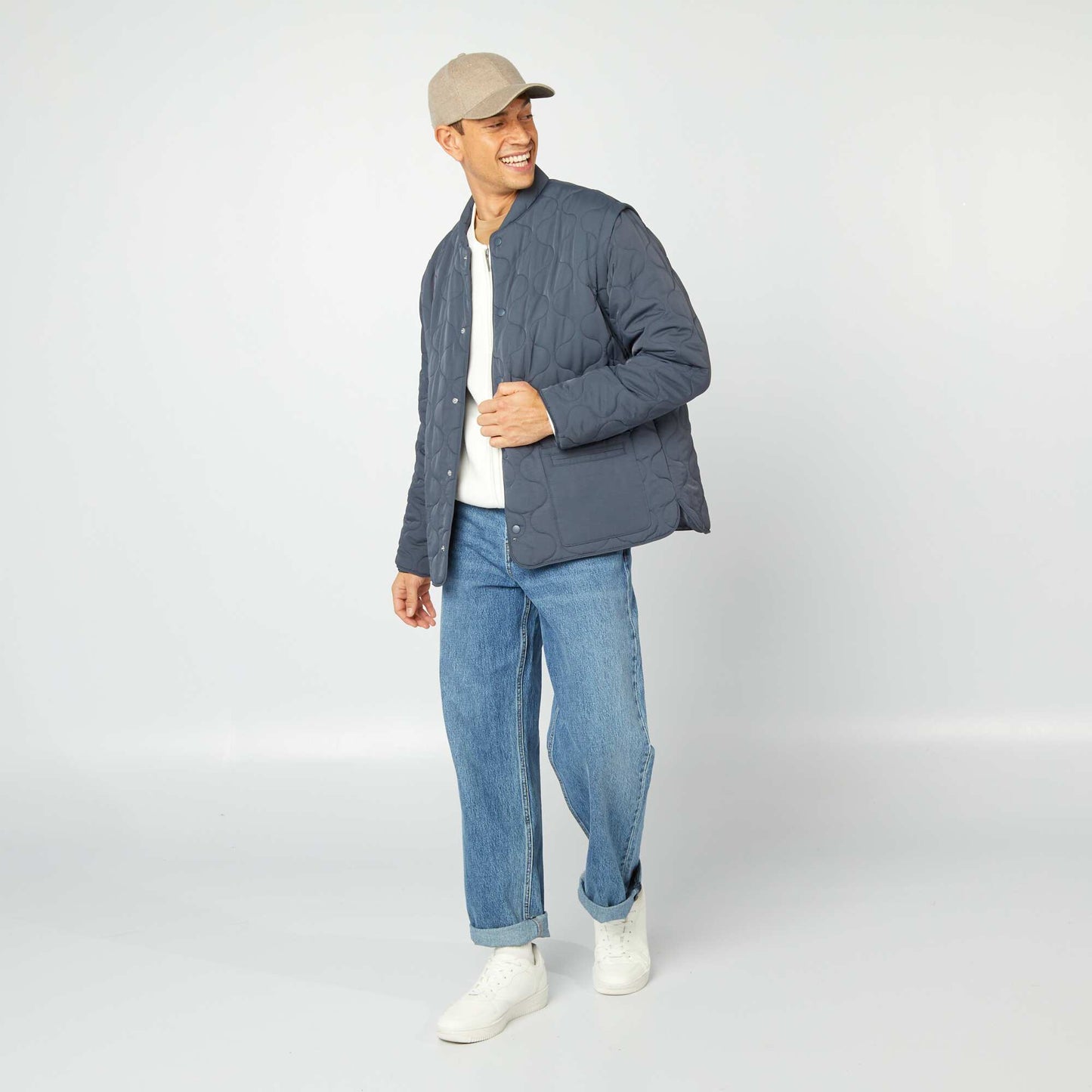 Doudoune quiltée manches amovibles BLEU MARINE