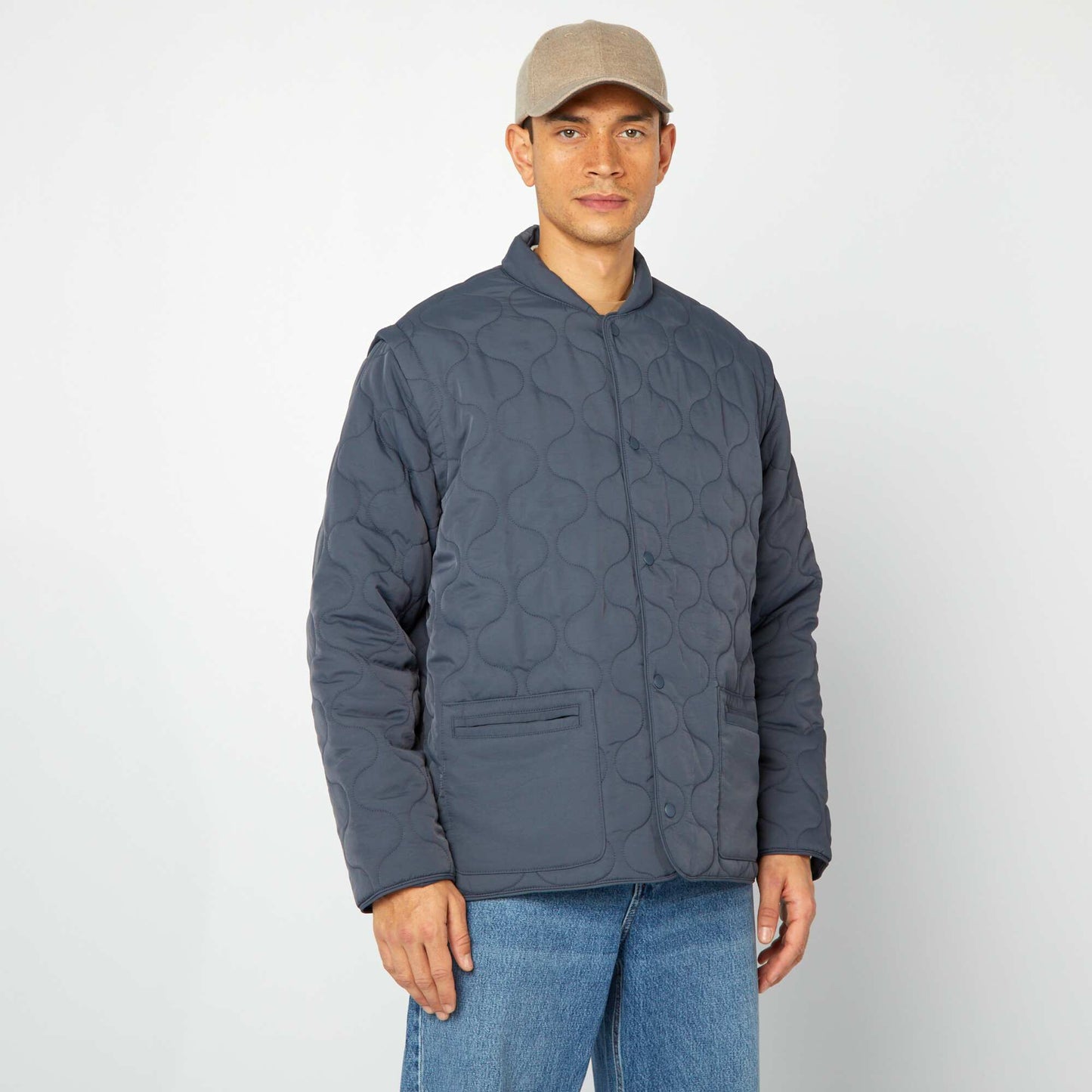 Doudoune quiltée manches amovibles BLEU MARINE
