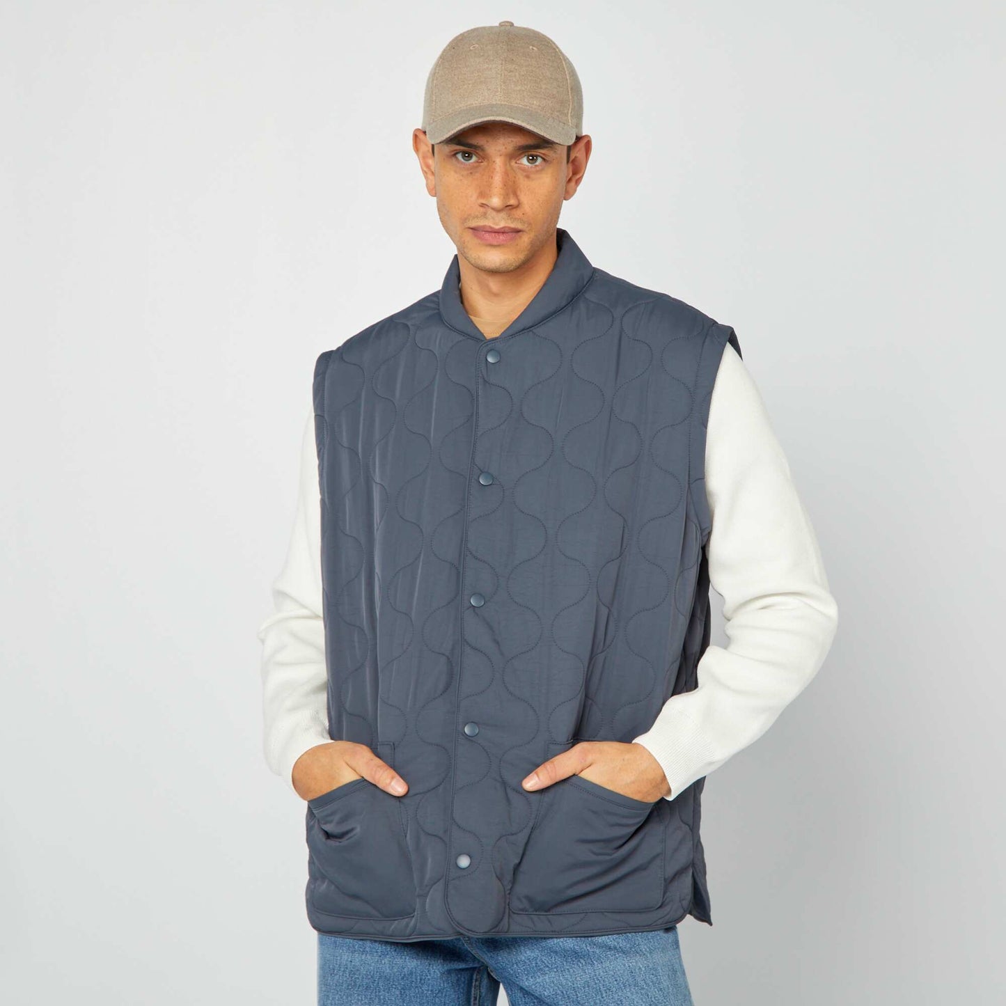 Doudoune quiltée manches amovibles BLEU MARINE