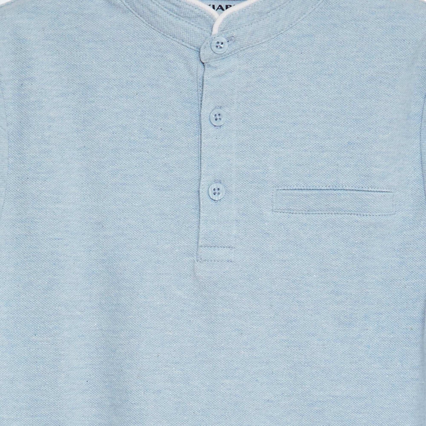 Polo en piqué de coton col tunisien BLEU