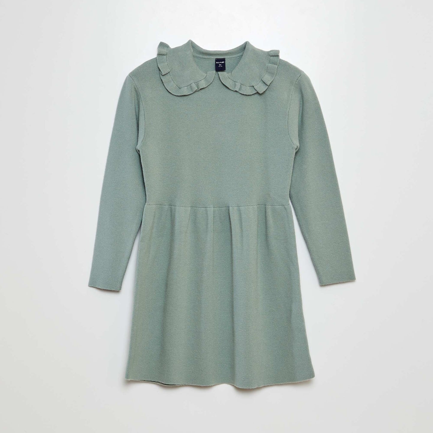 Robe pull en maille tricot col volanté Vert