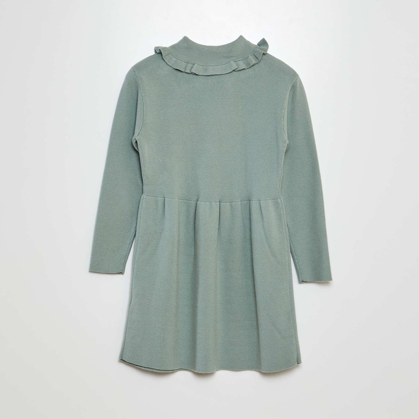 Robe pull en maille tricot col volanté Vert