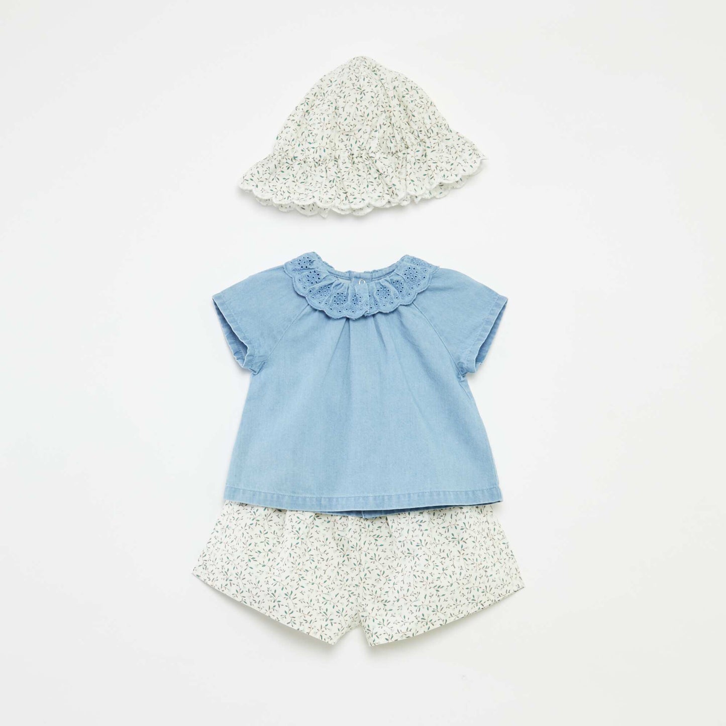 Ensemble blouse à manches courtes + short + chapeau - 3 pièces BLANC