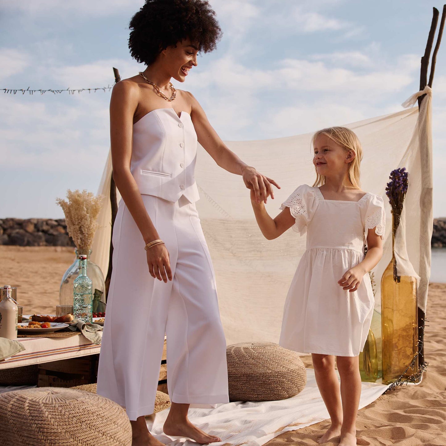 Pantalon cropped évasé BLANC