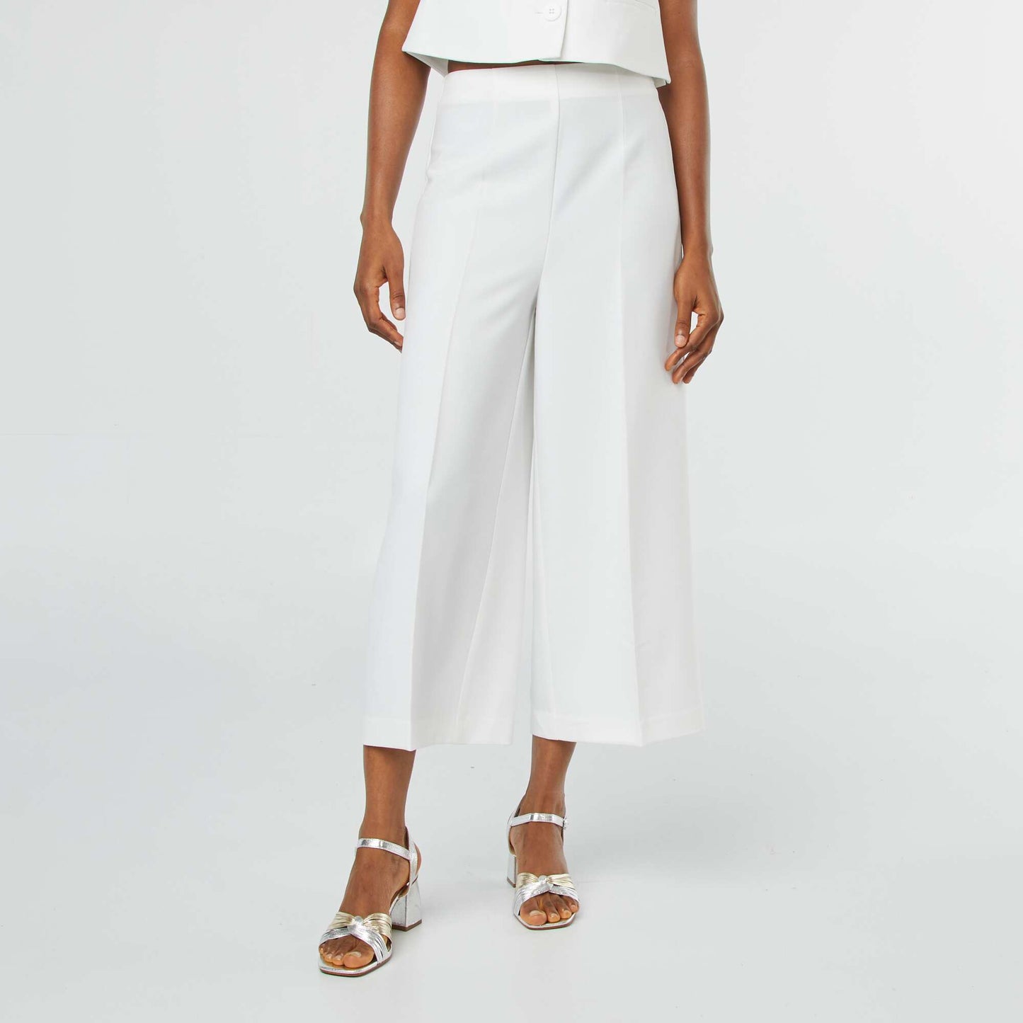 Pantalon cropped évasé BLANC