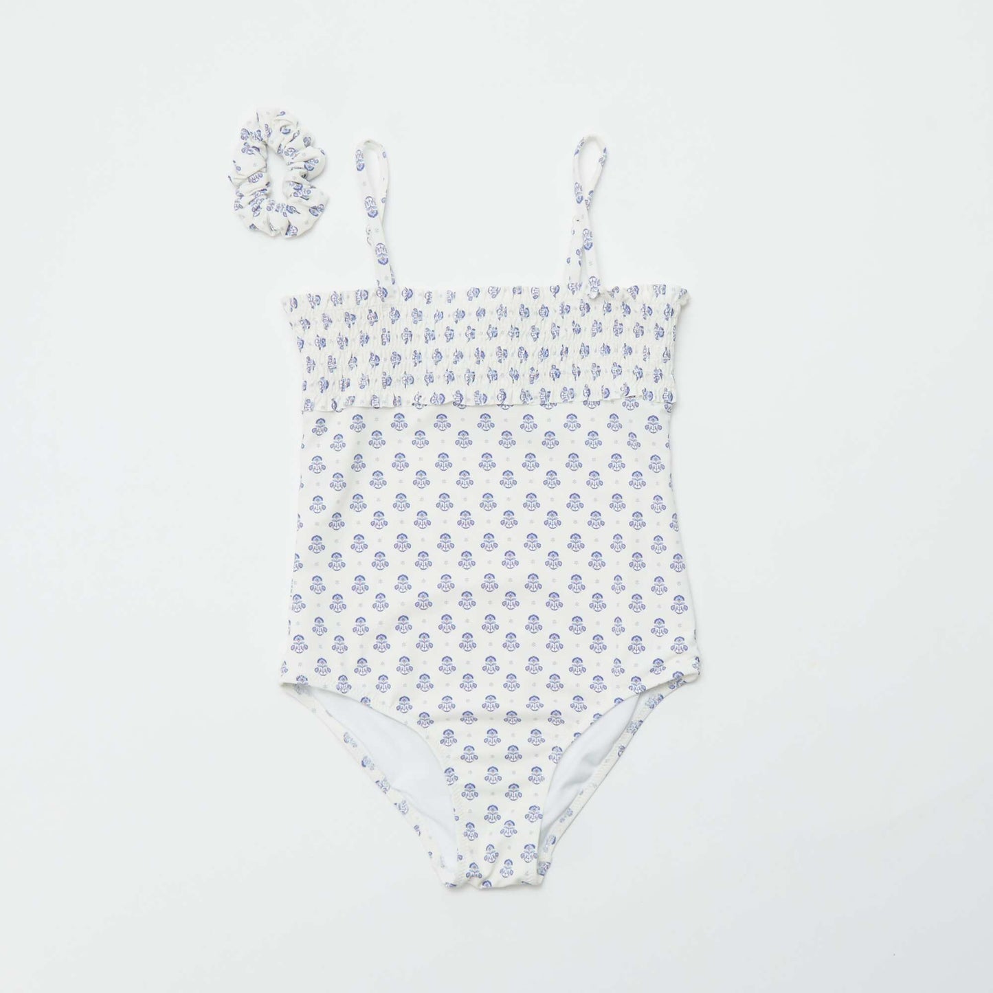 Maillot de bain 1 pièce à imprimé + chouchou - 2 pièces BLANC