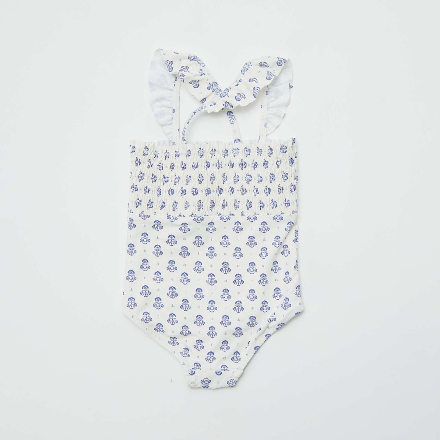 Maillot de bain à imprimé avec volants - 1 pièce BLANC