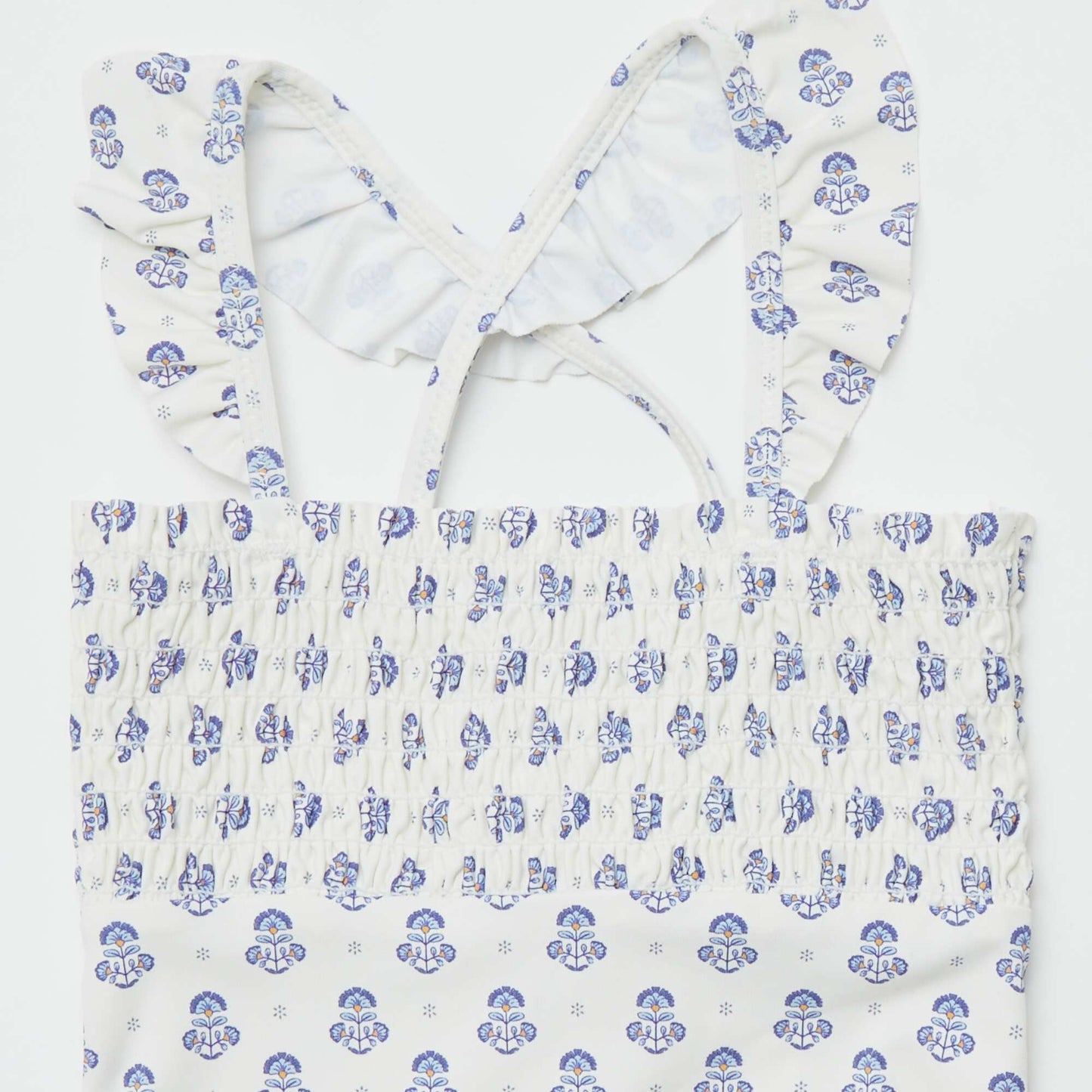 Maillot de bain à imprimé avec volants - 1 pièce BLANC