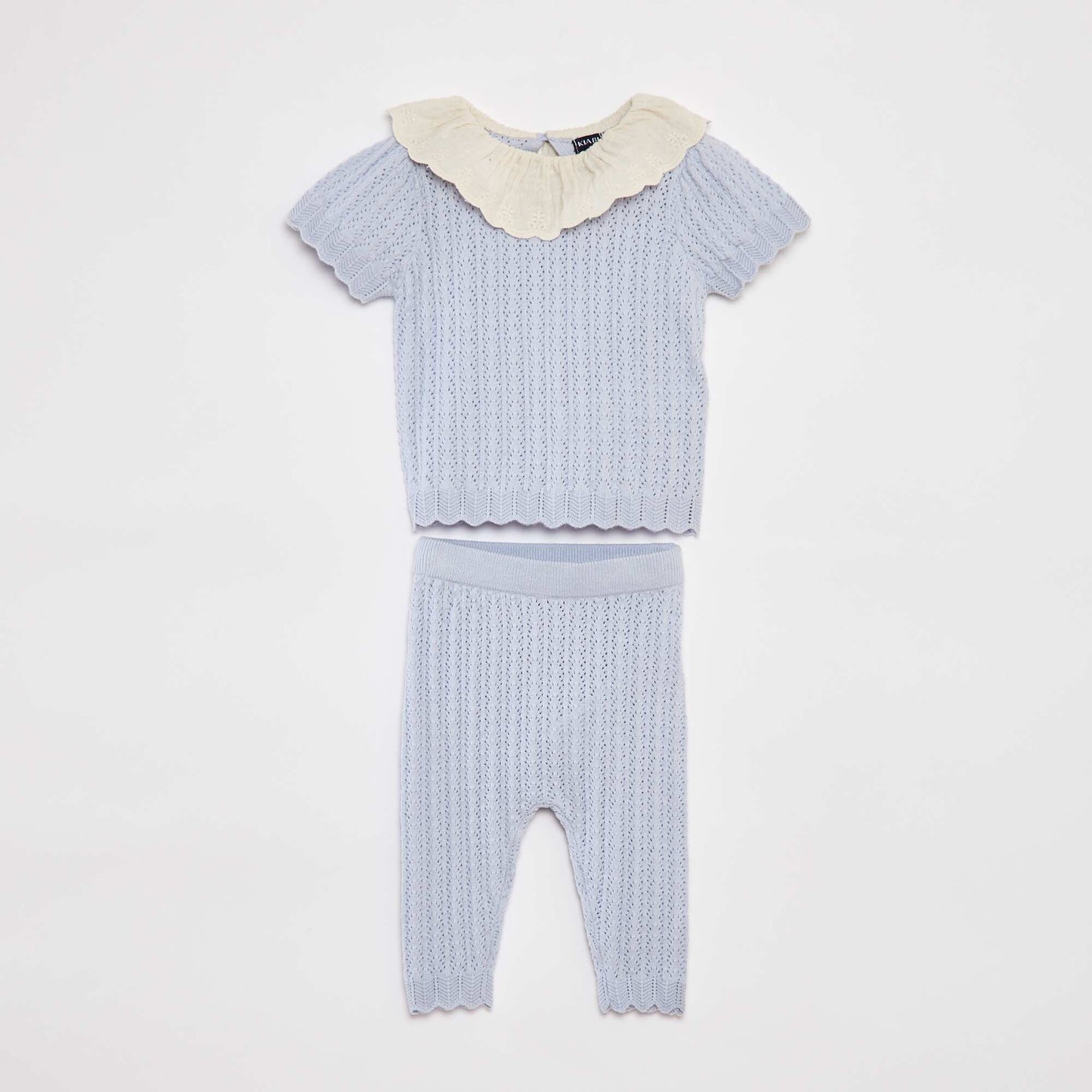 Ensemble t-blouse avec col fantaisiste + legging en tricot BLEU