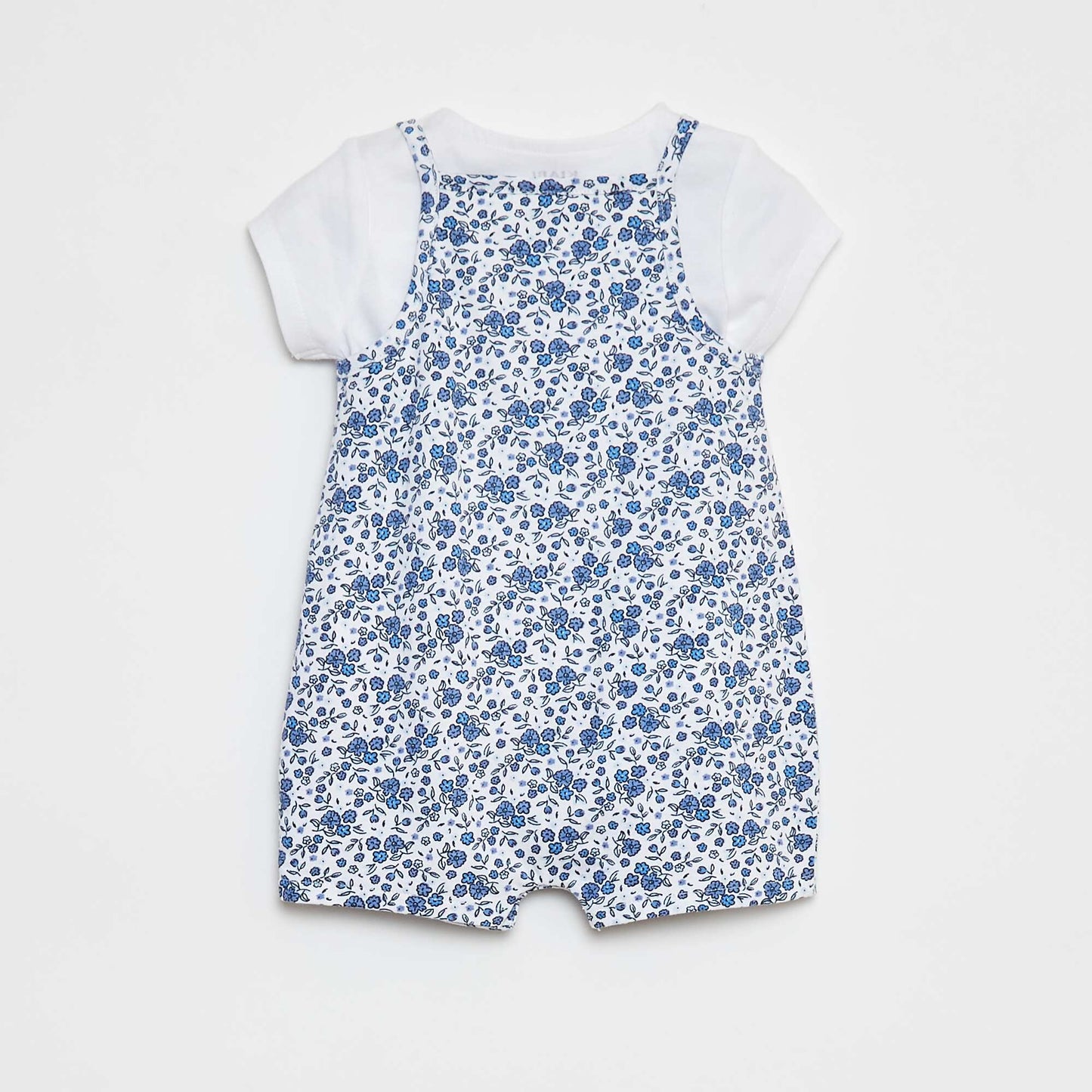 T-shirt + combishort à imprimé fleuri - 2 pièces BLANC/BLEU