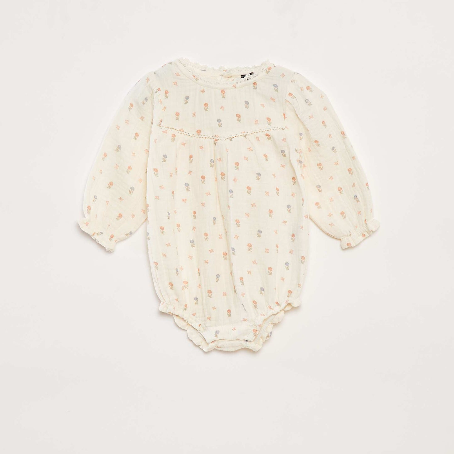 Ensemble barboteuse en gaze de coton + bandeau - 2 pièces BLANC