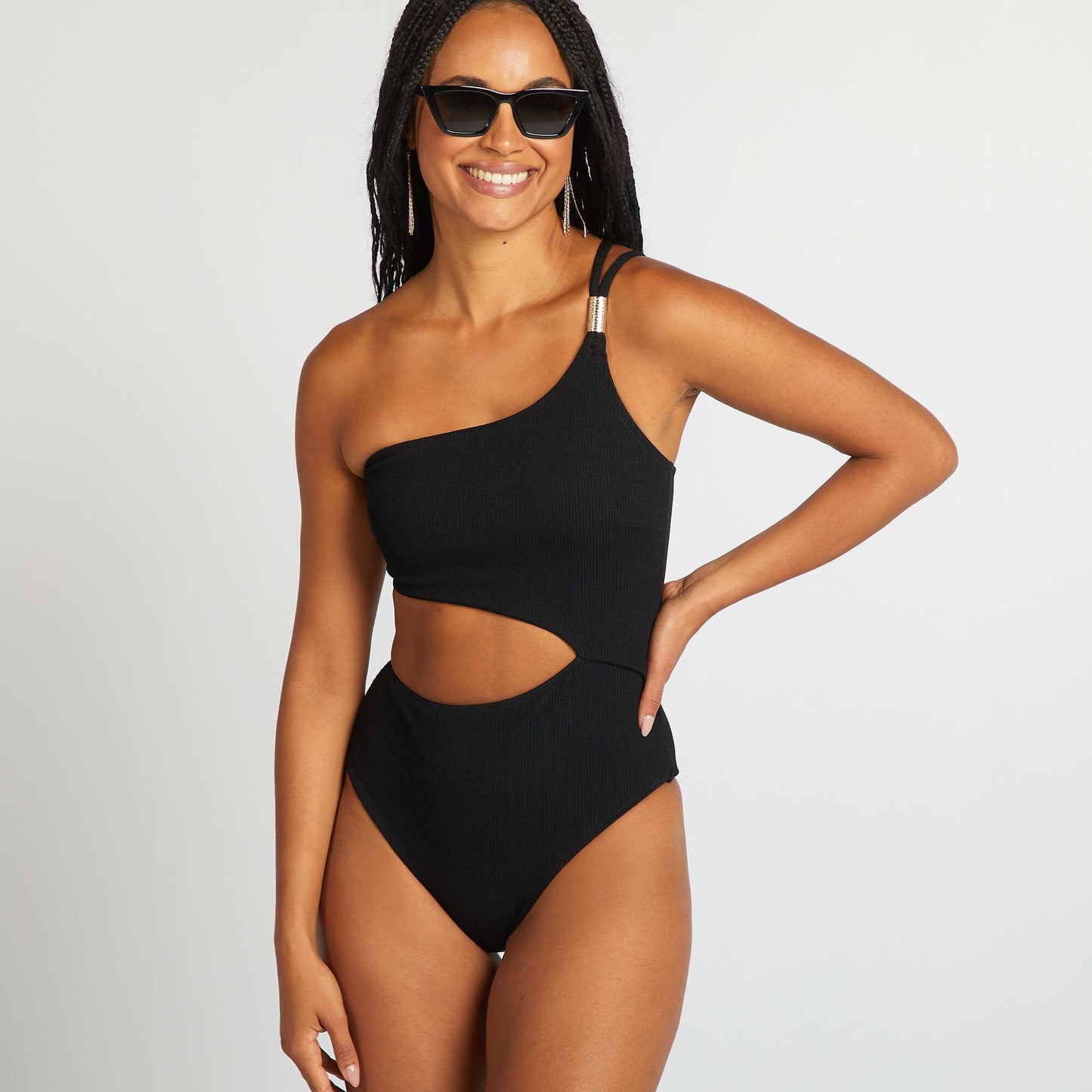 Maillot de bain 1 pièce asymétrique NOIR